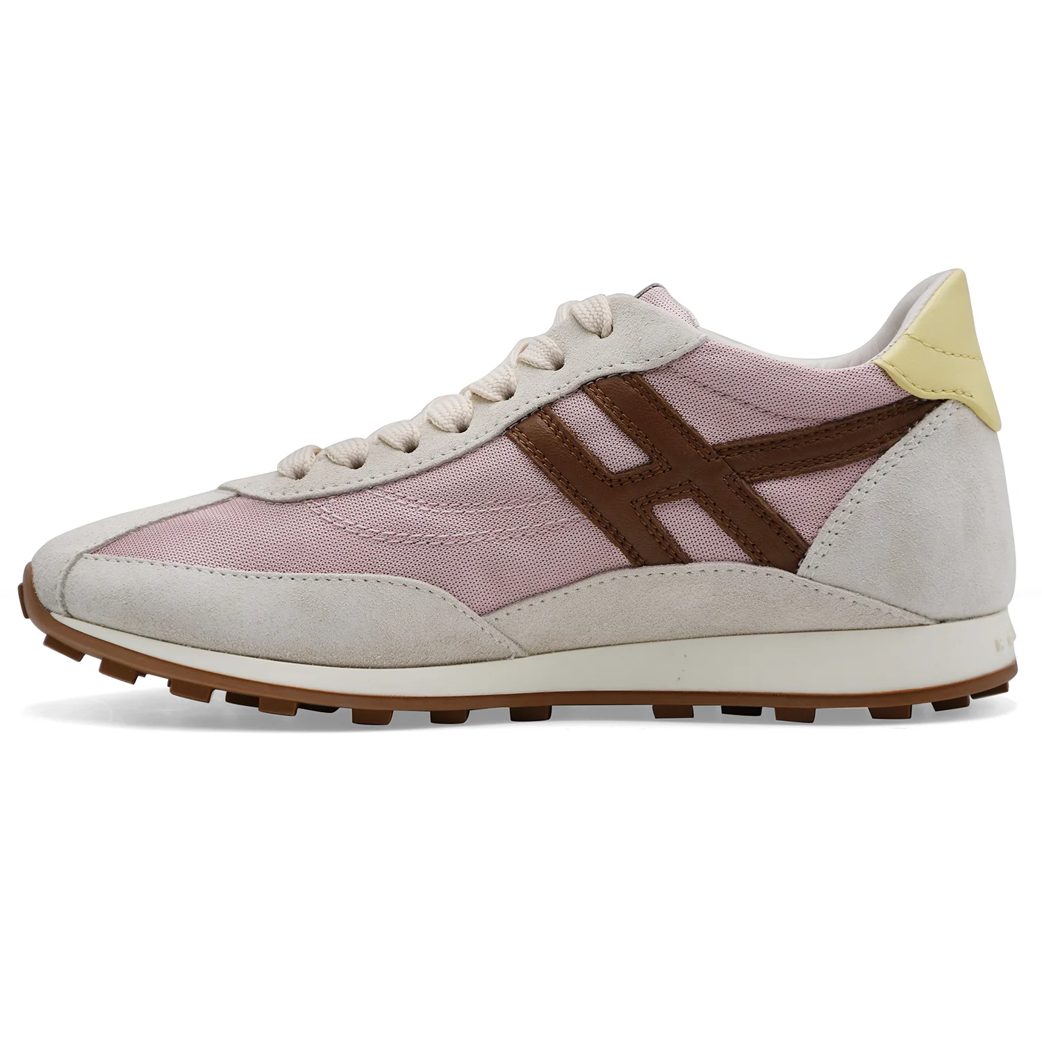 Hogan Sneakers Donna H699 Pelle Scamosciata Avorio Tessuto Rosa - Image 3