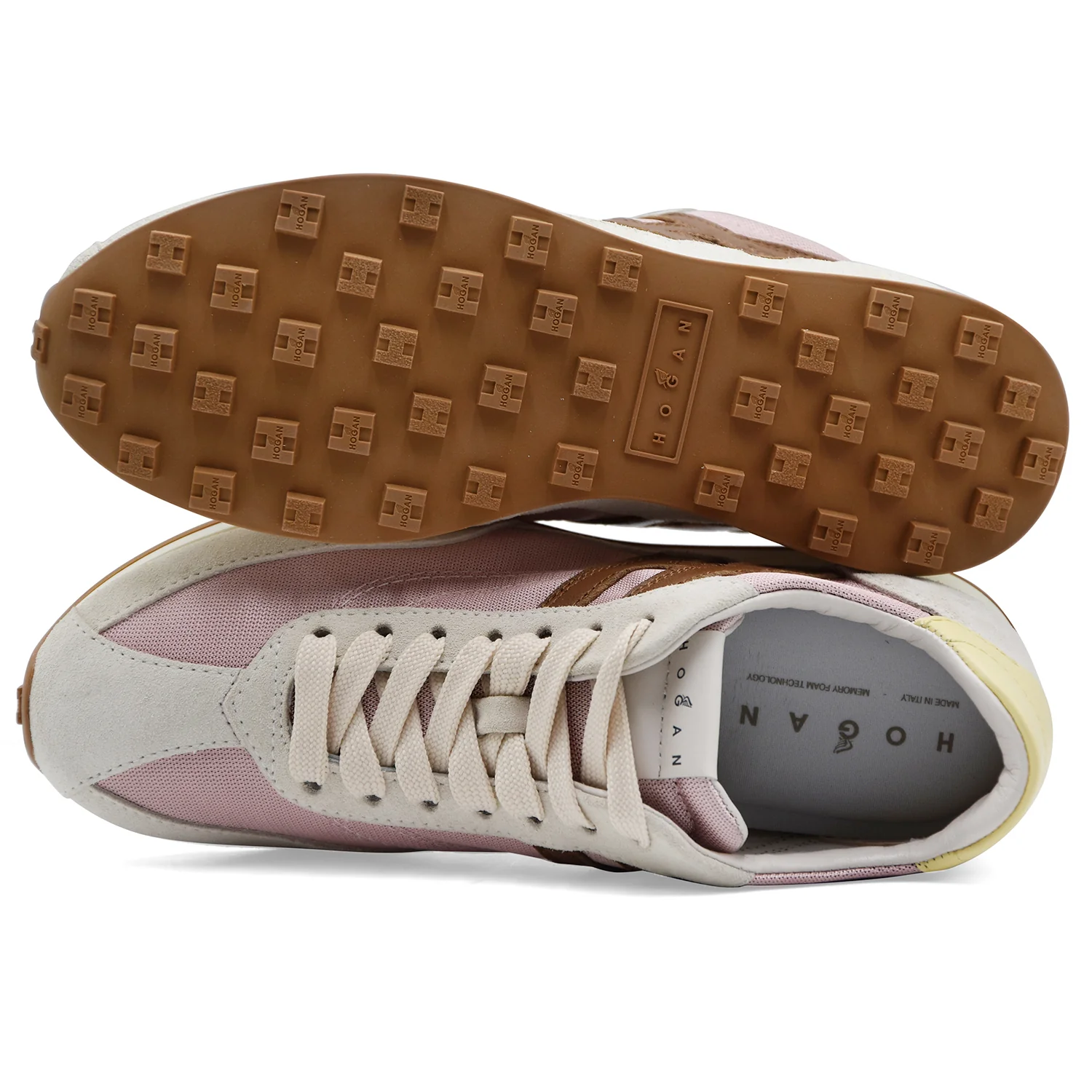 Hogan Sneakers Donna H699 Pelle Scamosciata Avorio Tessuto Rosa - Image 4