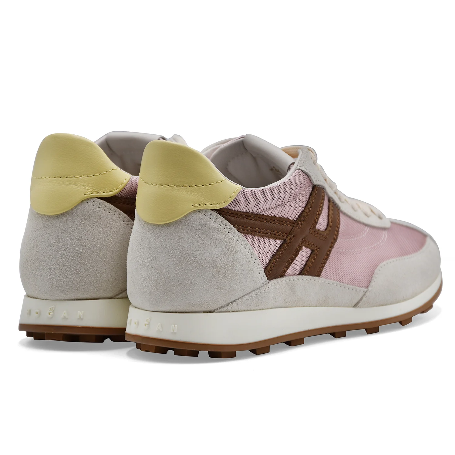 Hogan Sneakers Donna H699 Pelle Scamosciata Avorio Tessuto Rosa - Image 5