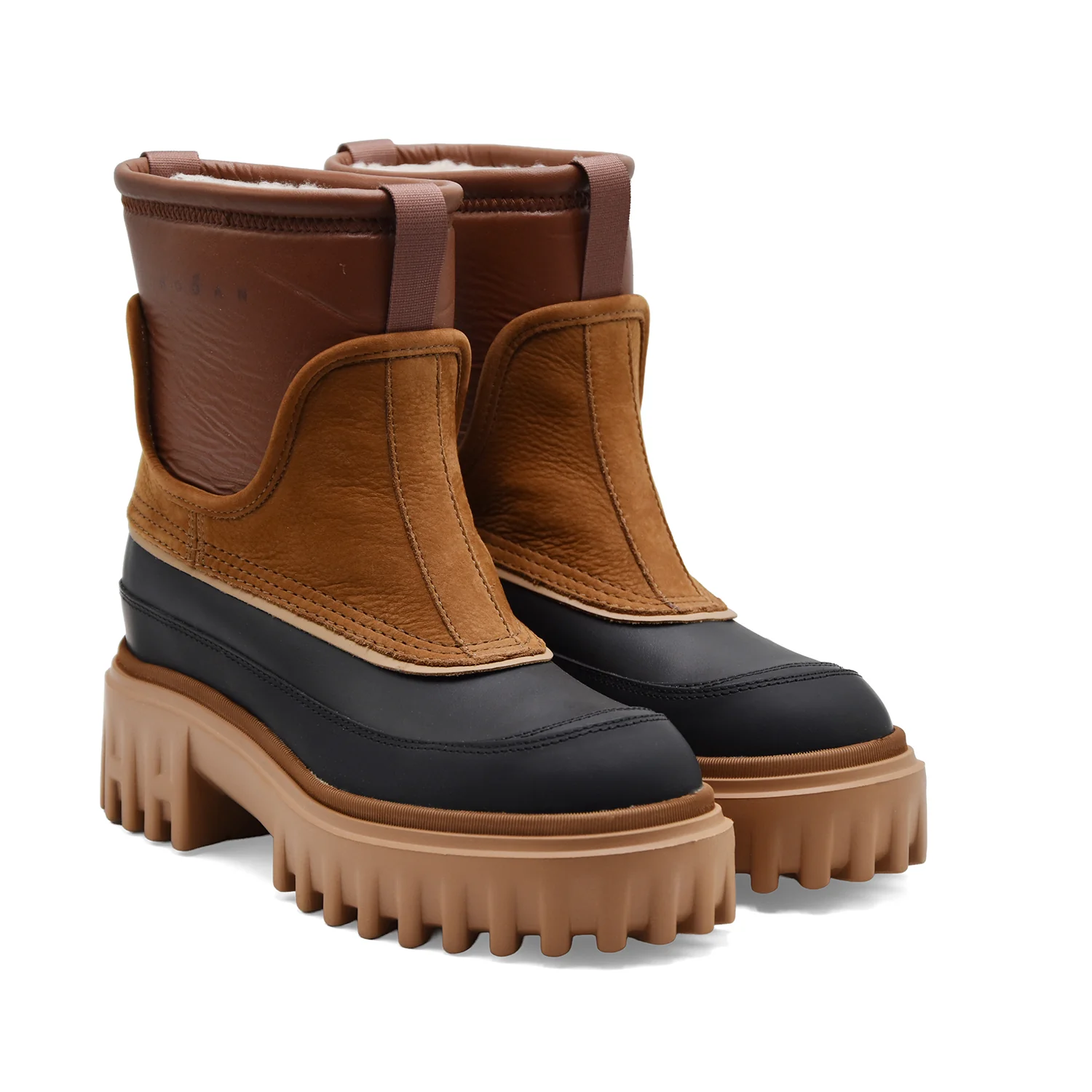 Stivaletti Hogan Donna H700 Chunky Pelle Marrone E Nabuk Cammello - Image 2