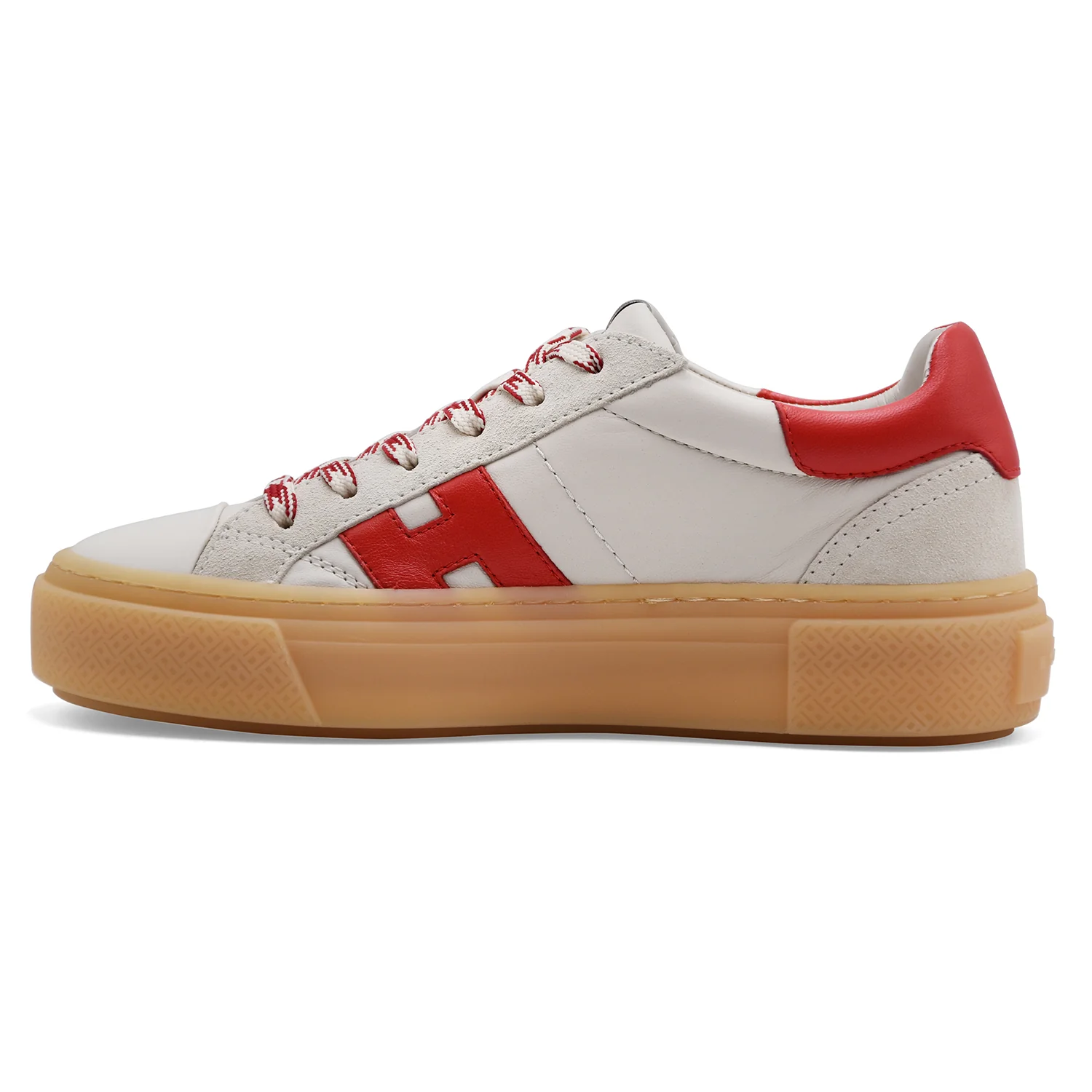 Hogan Sneakers Donna H705 Vera Pelle Bianca Con Dettagli Rossi - Image 3
