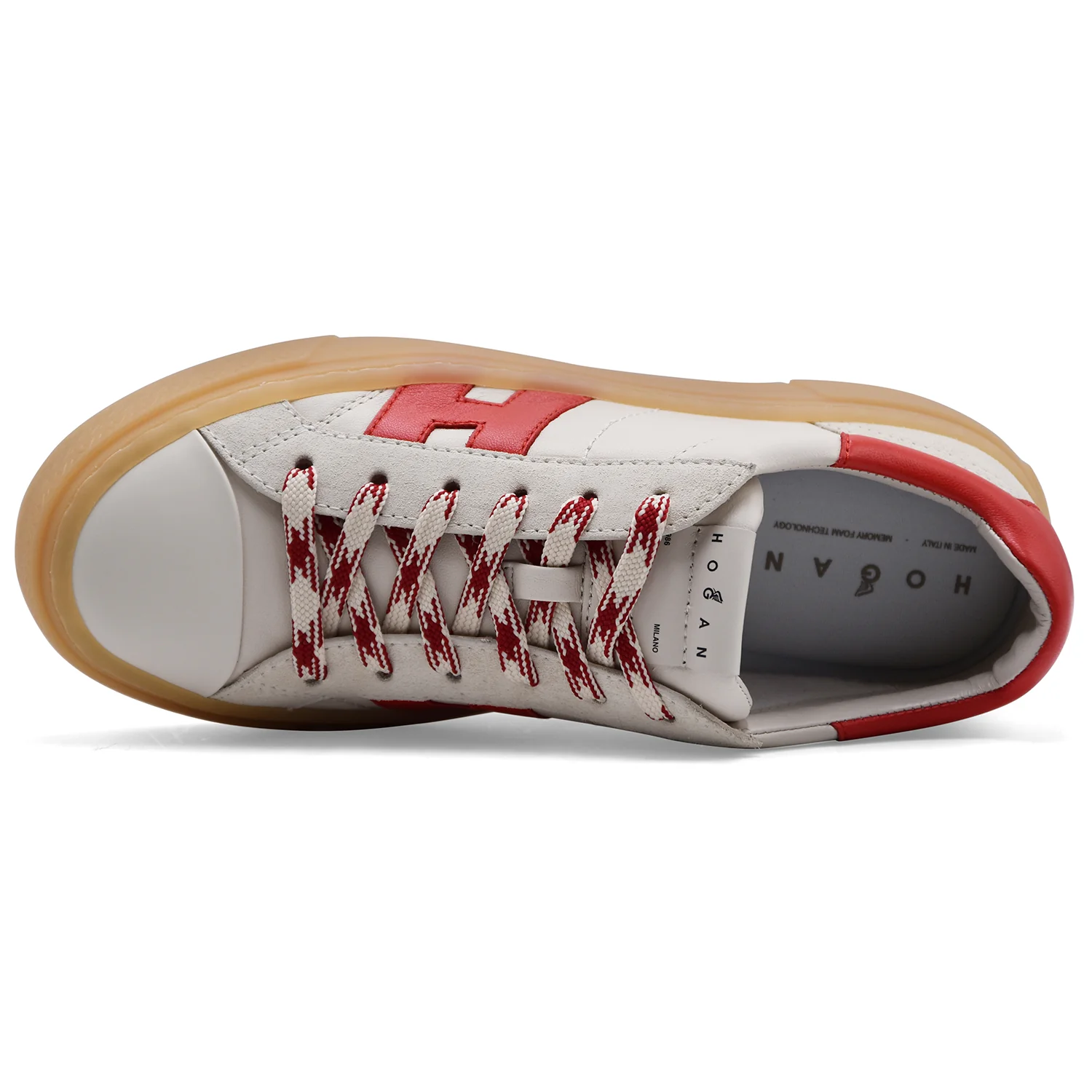 Hogan Sneakers Donna H705 Vera Pelle Bianca Con Dettagli Rossi - Image 4