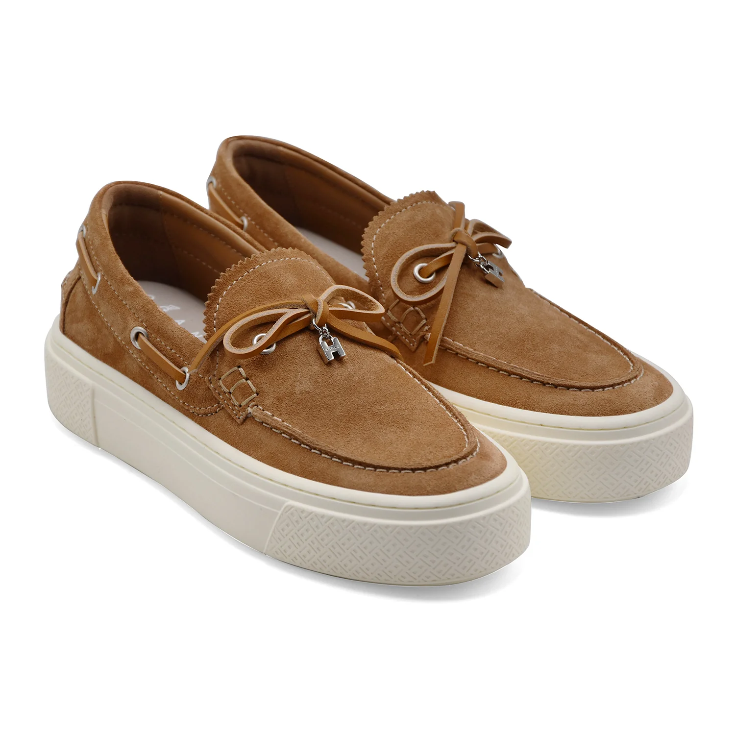 Scarpe Da Barca Donna Hogan H705 In Pelle Scamosciata Cammello - Image 2
