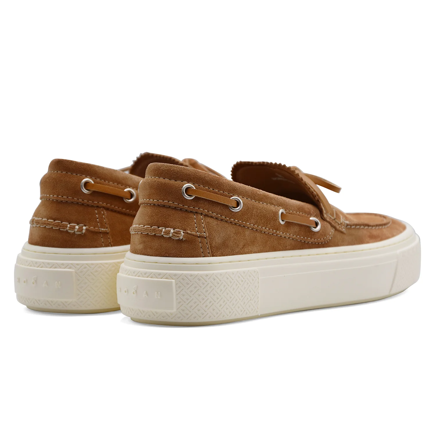 Scarpe Da Barca Donna Hogan H705 In Pelle Scamosciata Cammello - Image 3