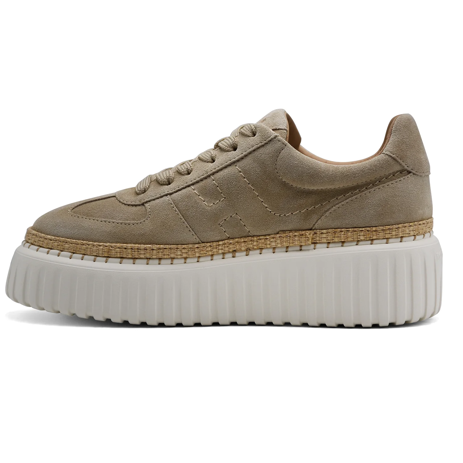 Sneakers Hogan H-Stripes Donna In Suede Beige Design Bilanciato - Image 3