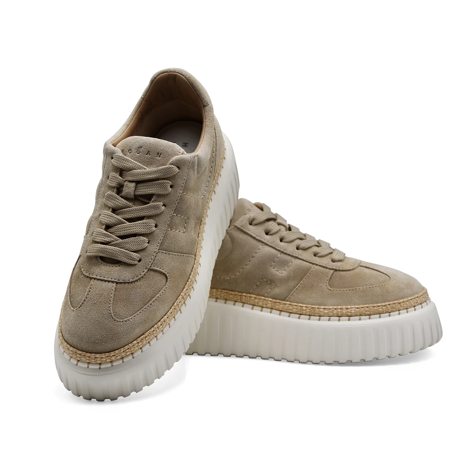 Sneakers Hogan H-Stripes Donna In Suede Beige Design Bilanciato - Image 5