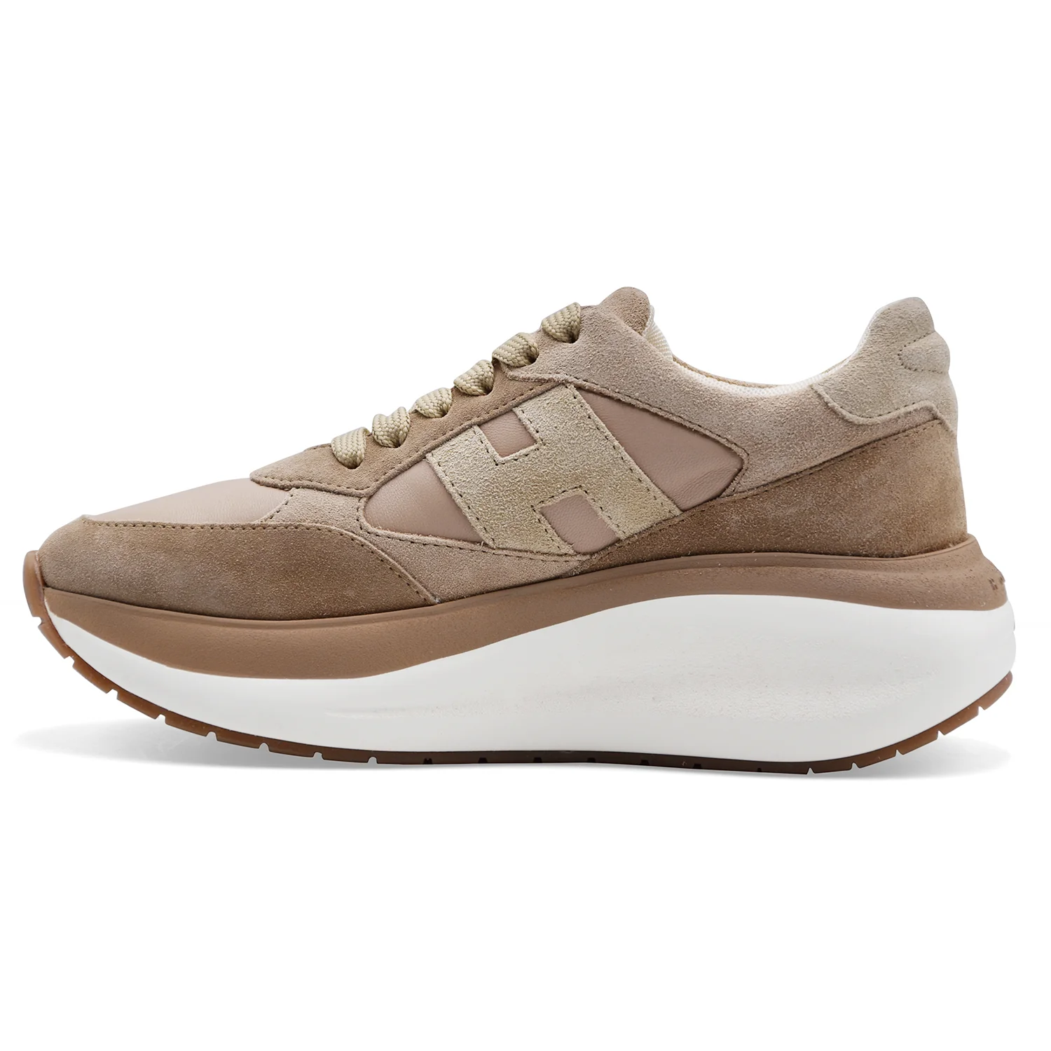Hogan Sneakers Donna H714 Vera Pelle Scamosciata E Tessuto Beige - Image 3