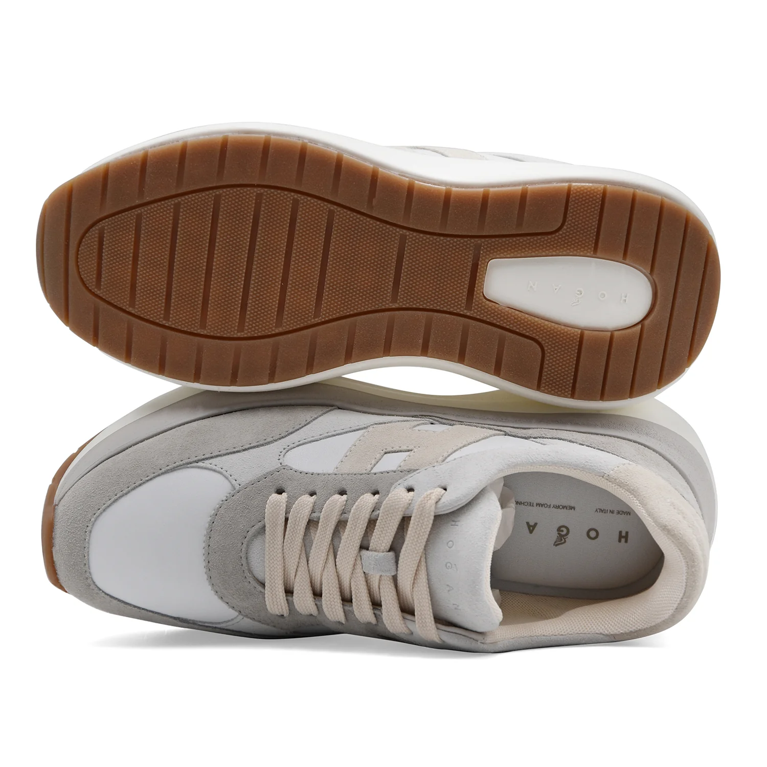 Sneakers Hogan H714 Donna Eleganti In Pelle Scamosciata Beige - Image 4
