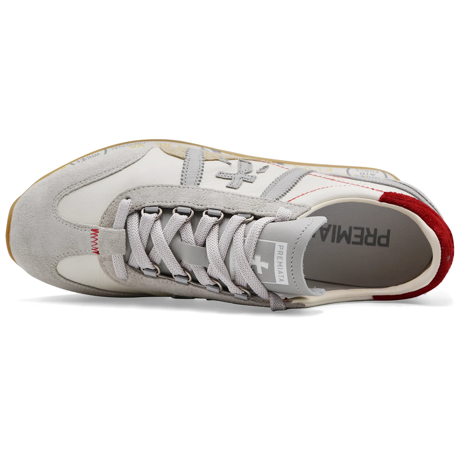 Premiata Sneakers Uomo JACKYX 8225 Pelle Bianca Camoscio Grigio - Image 3