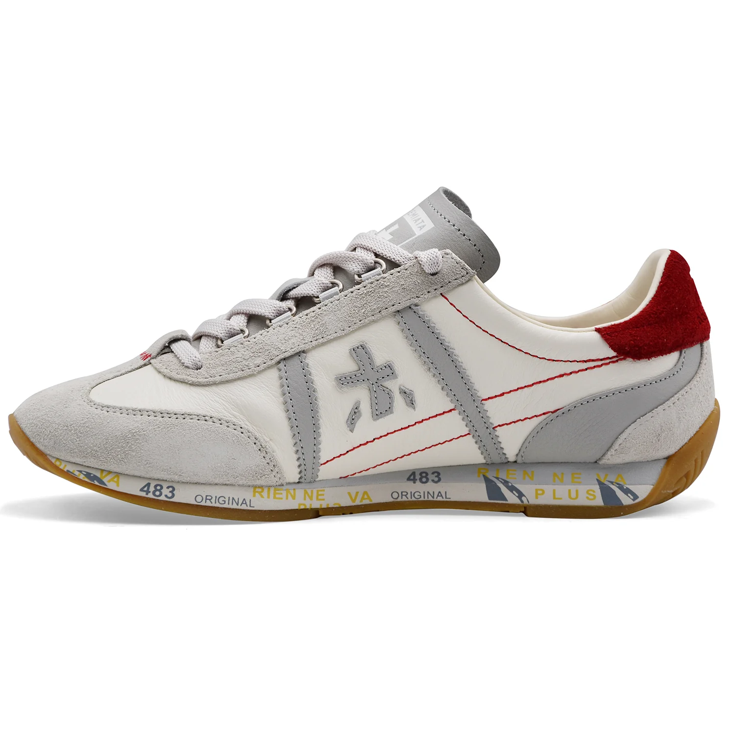 Premiata Sneakers Uomo JACKYX 8225 Pelle Bianca Camoscio Grigio - Image 4