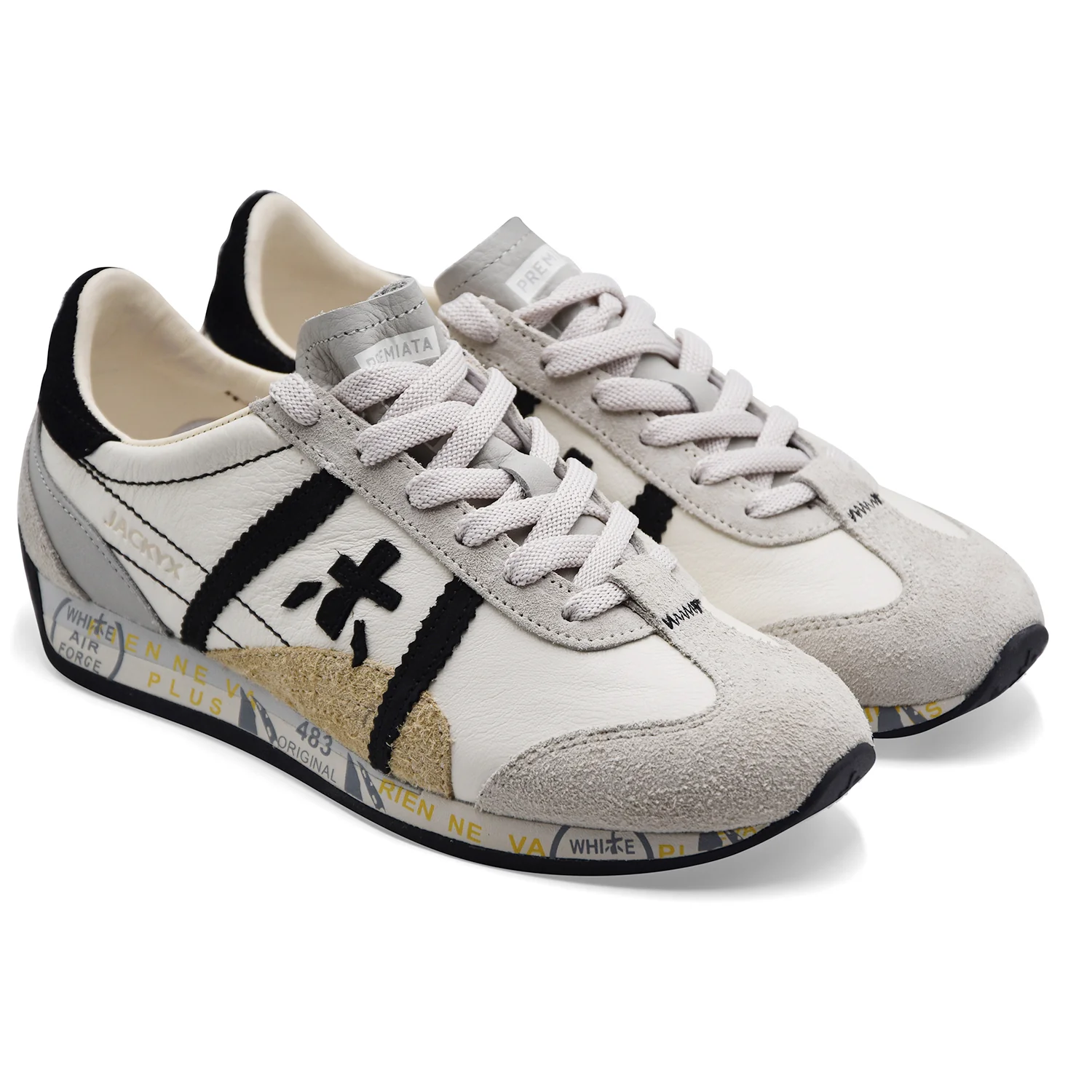 Sneakers Premiata JACKYXD 8222 Donna Pelle Bianca Dettagli Neri - Image 2