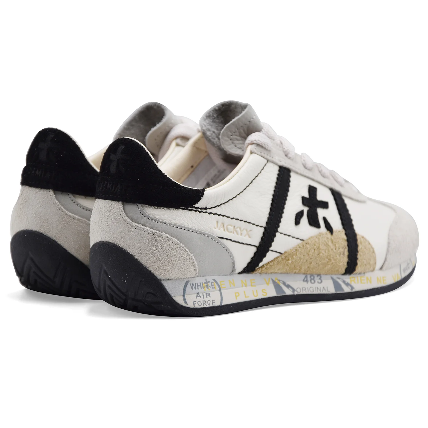 Sneakers Premiata JACKYXD 8222 Donna Pelle Bianca Dettagli Neri - Image 4