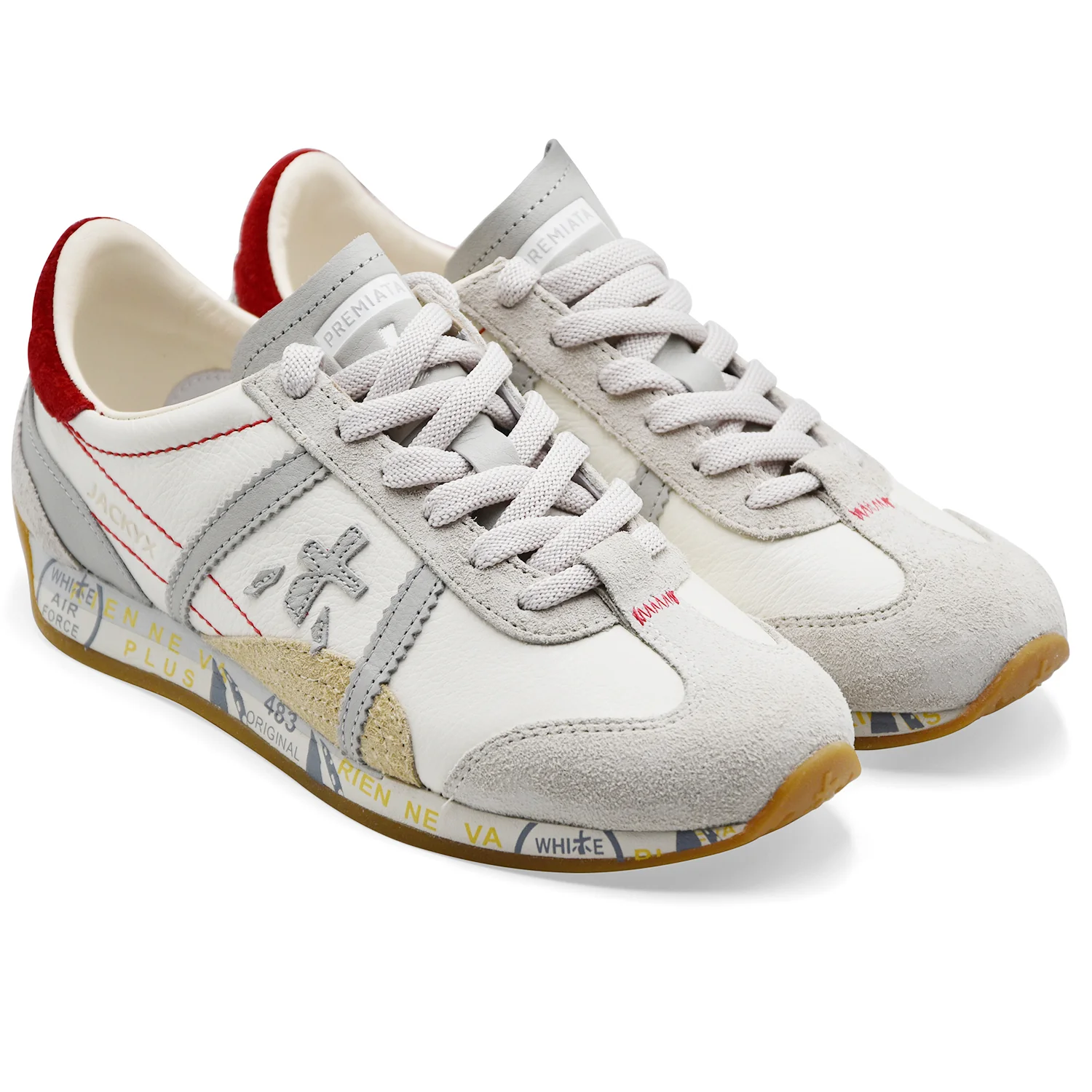 Sneakers Donna Premiata Jackyx 25D 8225 Bianco Grigio Rosso - Image 2