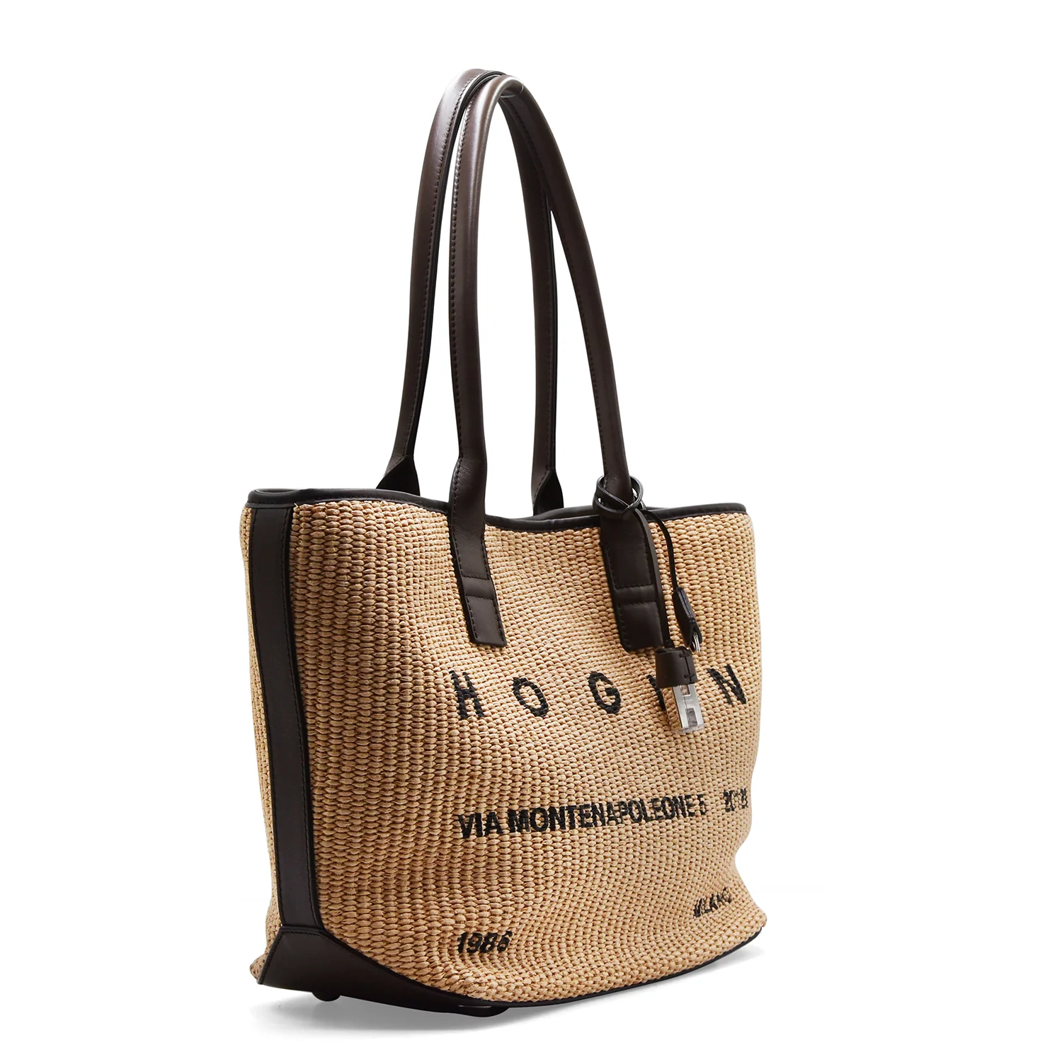 Borsa Donna Shopping Hogan Address Piccola Rafia Marrone Avorio - Image 2