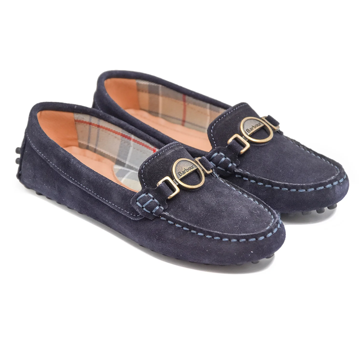 Barbour Mocassini Donna Blu Suole Montate Su Una Suola A Puntini - Image 4