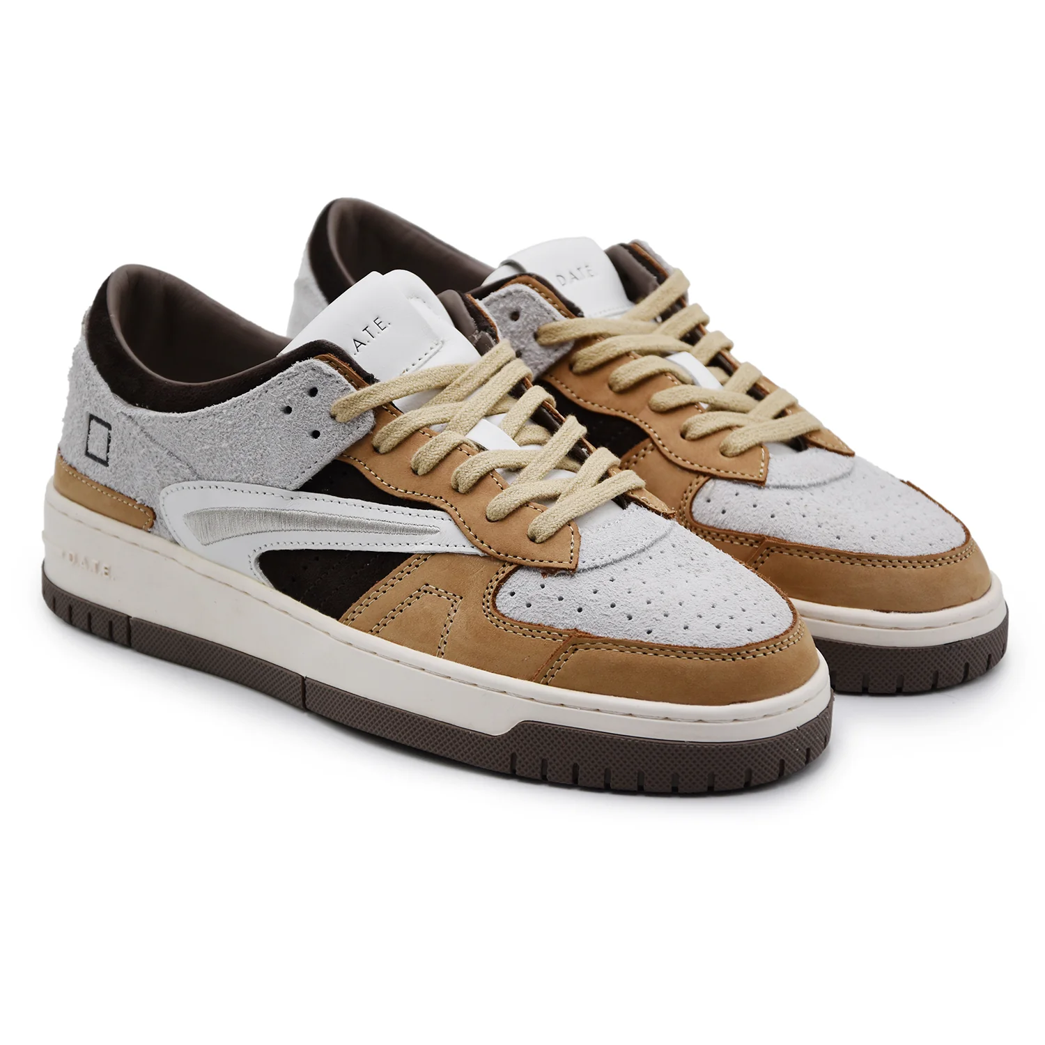 Sneakers Uomo D.A.T.E. TORNEO Pelle Beige E Grigio A Contrasto - Image 2