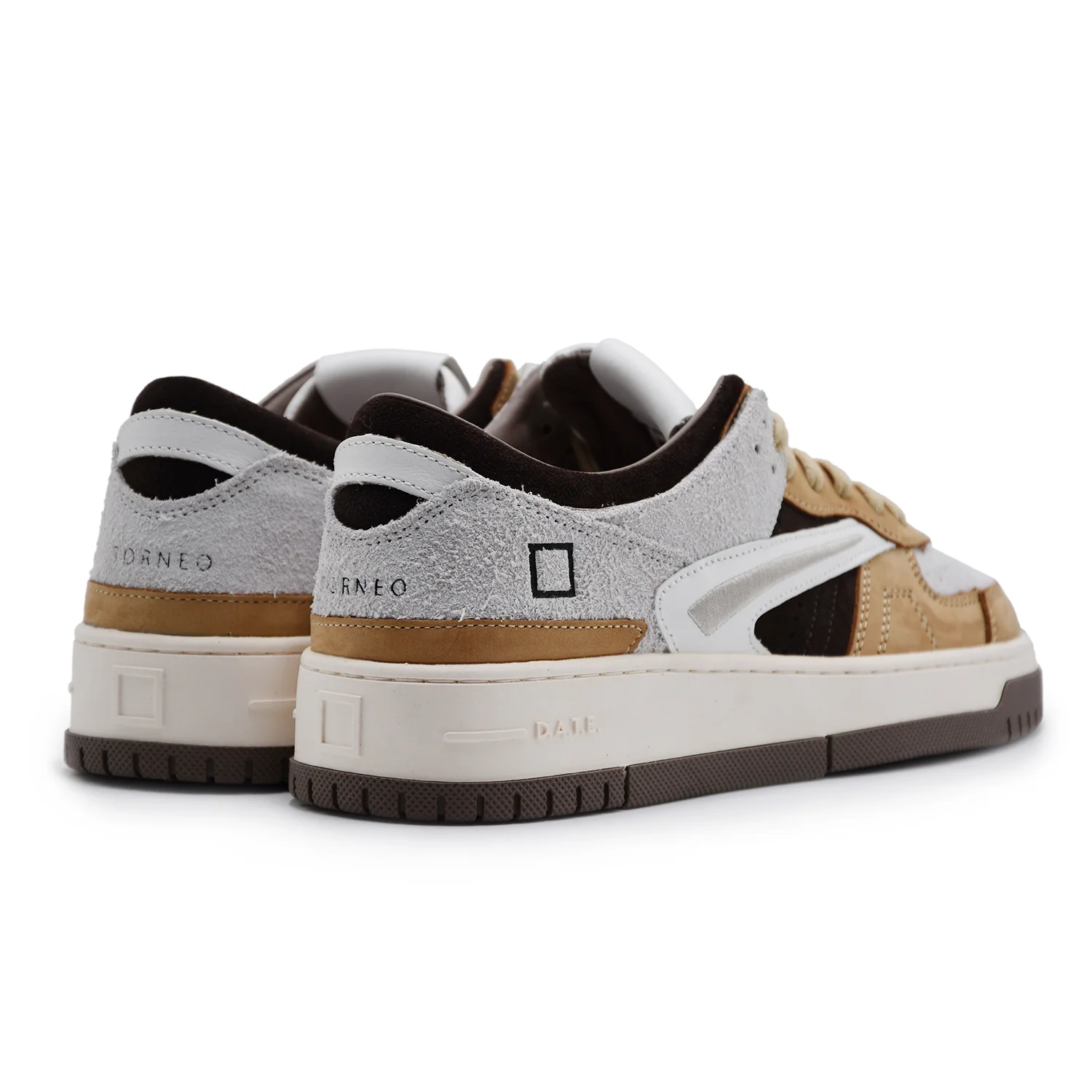 Sneakers Uomo D.A.T.E. TORNEO Pelle Beige E Grigio A Contrasto - Image 4