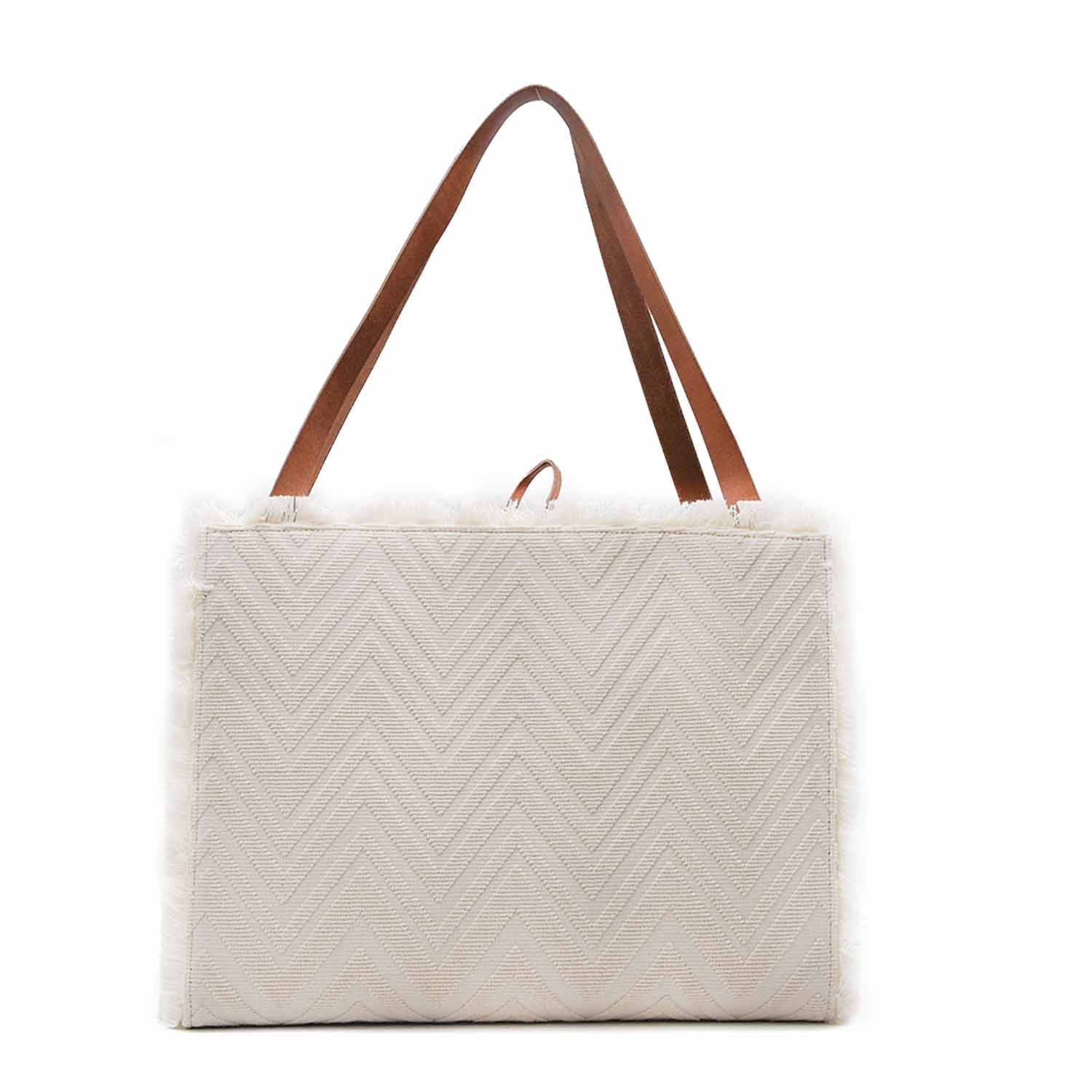 Missoni Bianco Tote Medium Borsa Con Motivo Zig Zag All-Over - Image 3