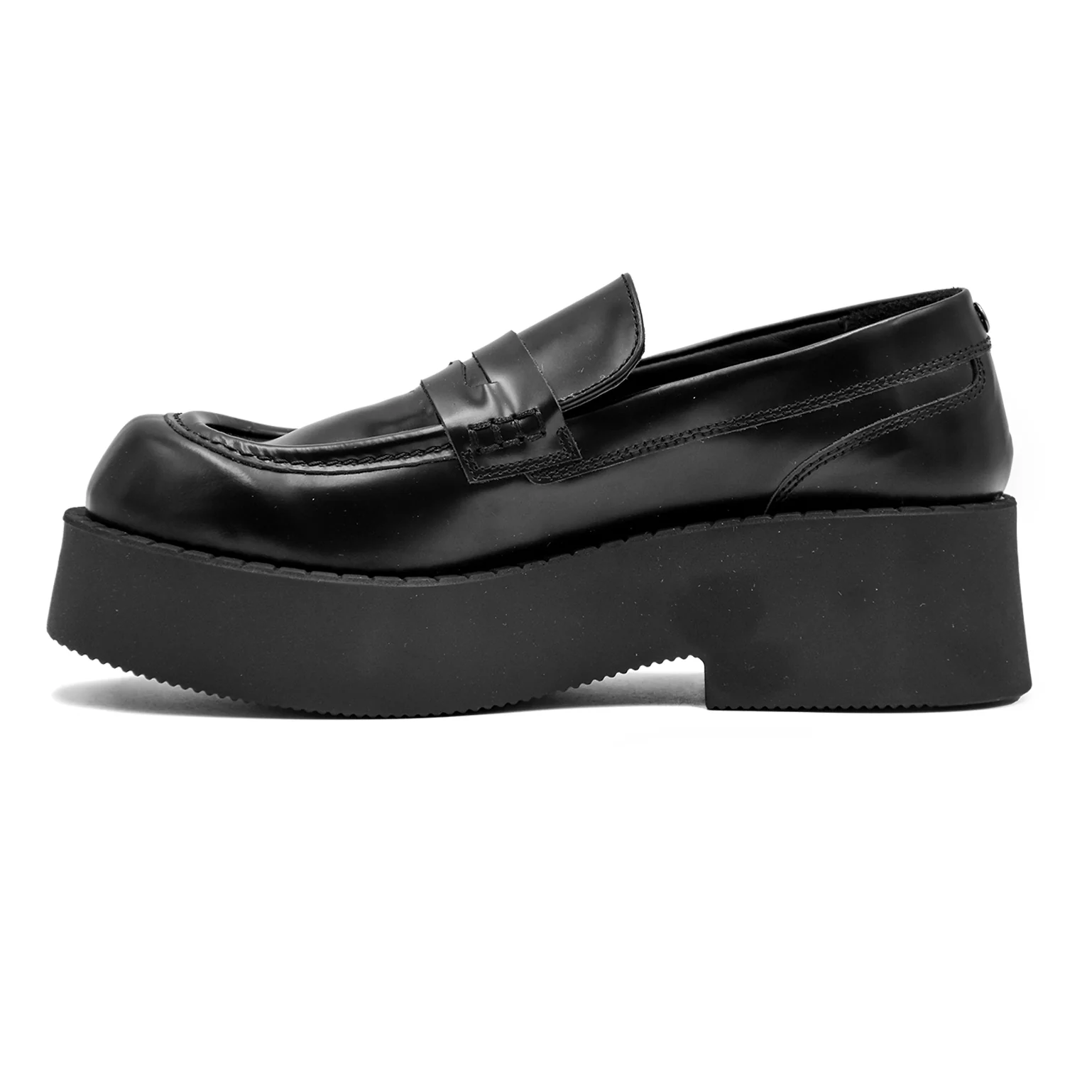 Mocassini Loafer Nero Classico College Con Suola Imponente Donna - Image 3