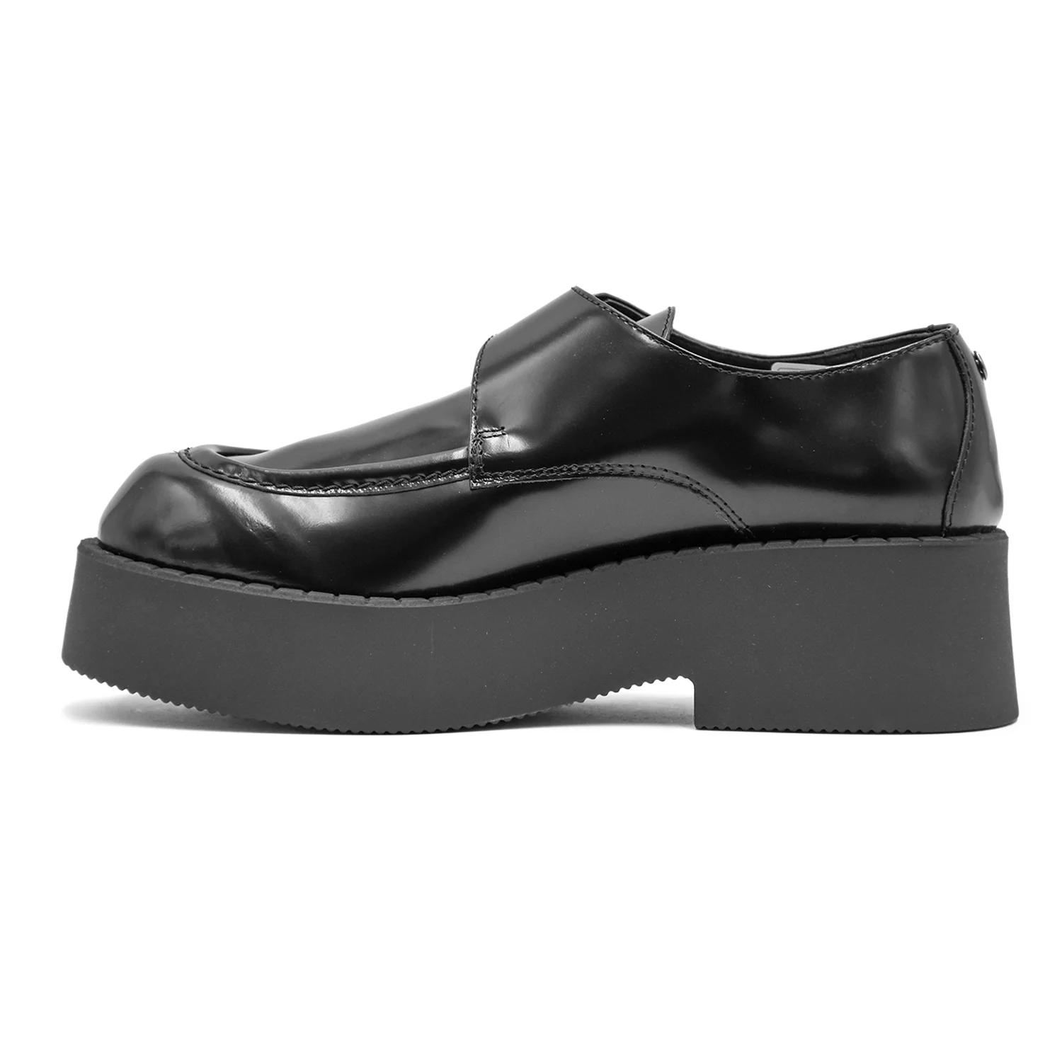 Scarpa Monk Strap Nero Loafer Fibbia Laterale A Chiusura Donna - Image 3