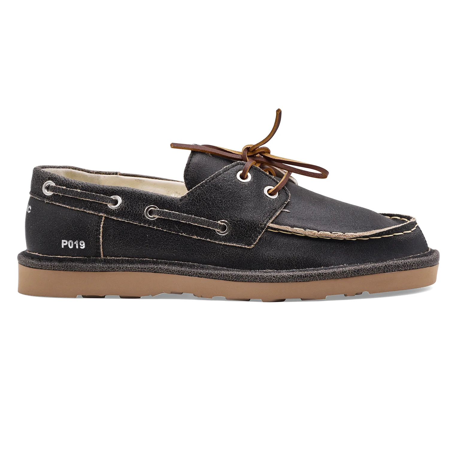 Panchic Uomo Scarpe Da Barca P019 Nero Pelle Effetto Vintage