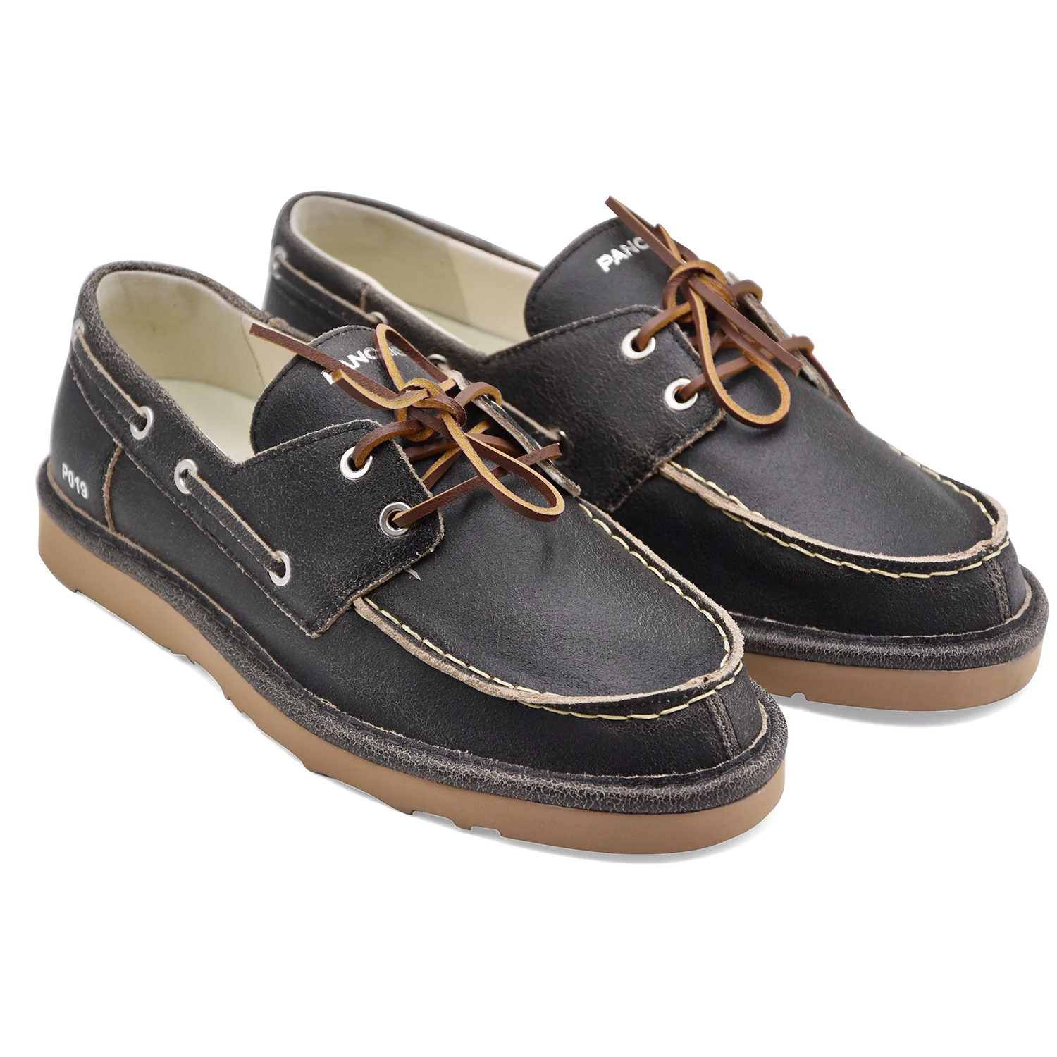 Panchic Uomo Scarpe Da Barca P019 Nero Pelle Effetto Vintage - Image 2