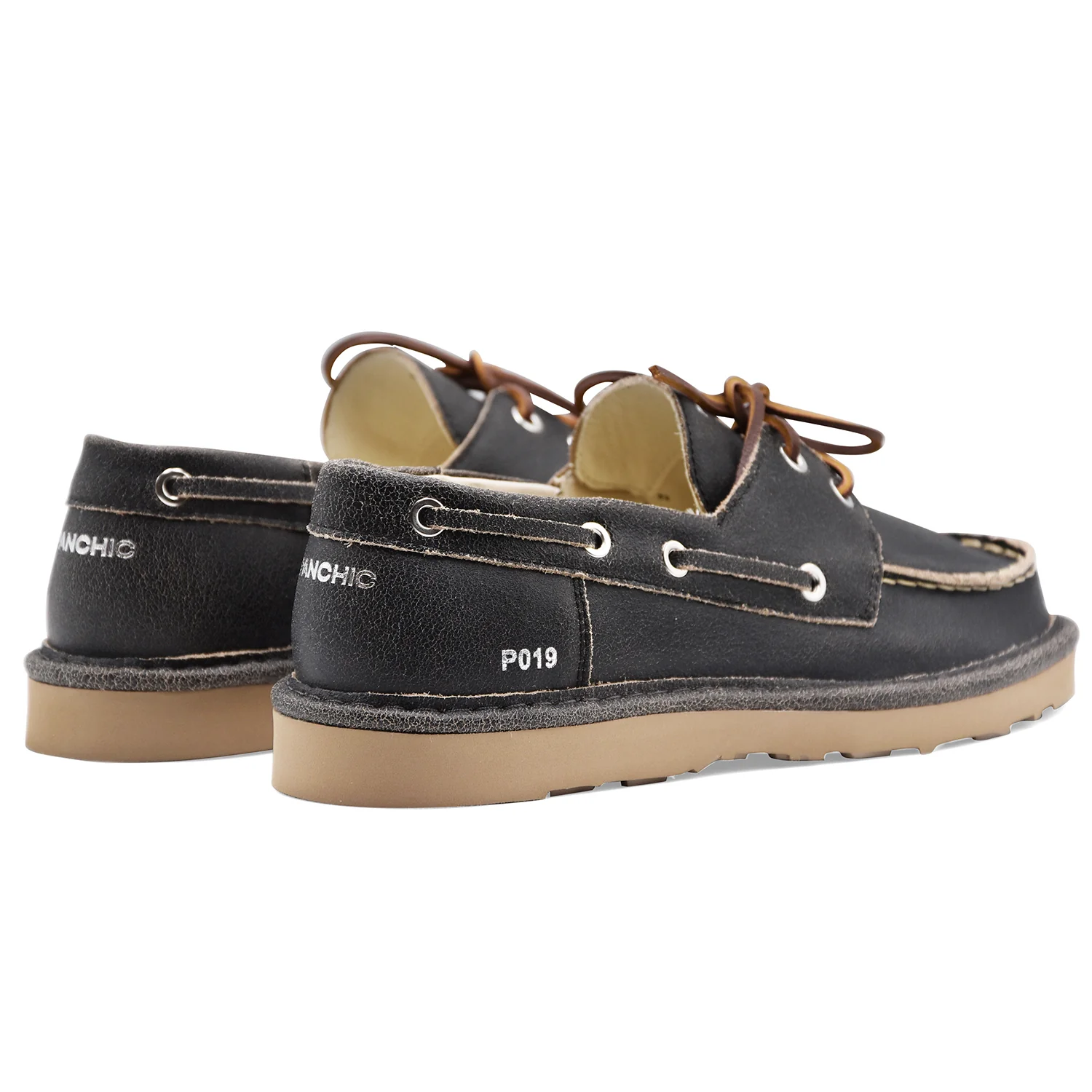 Panchic Uomo Scarpe Da Barca P019 Nero Pelle Effetto Vintage - Image 5