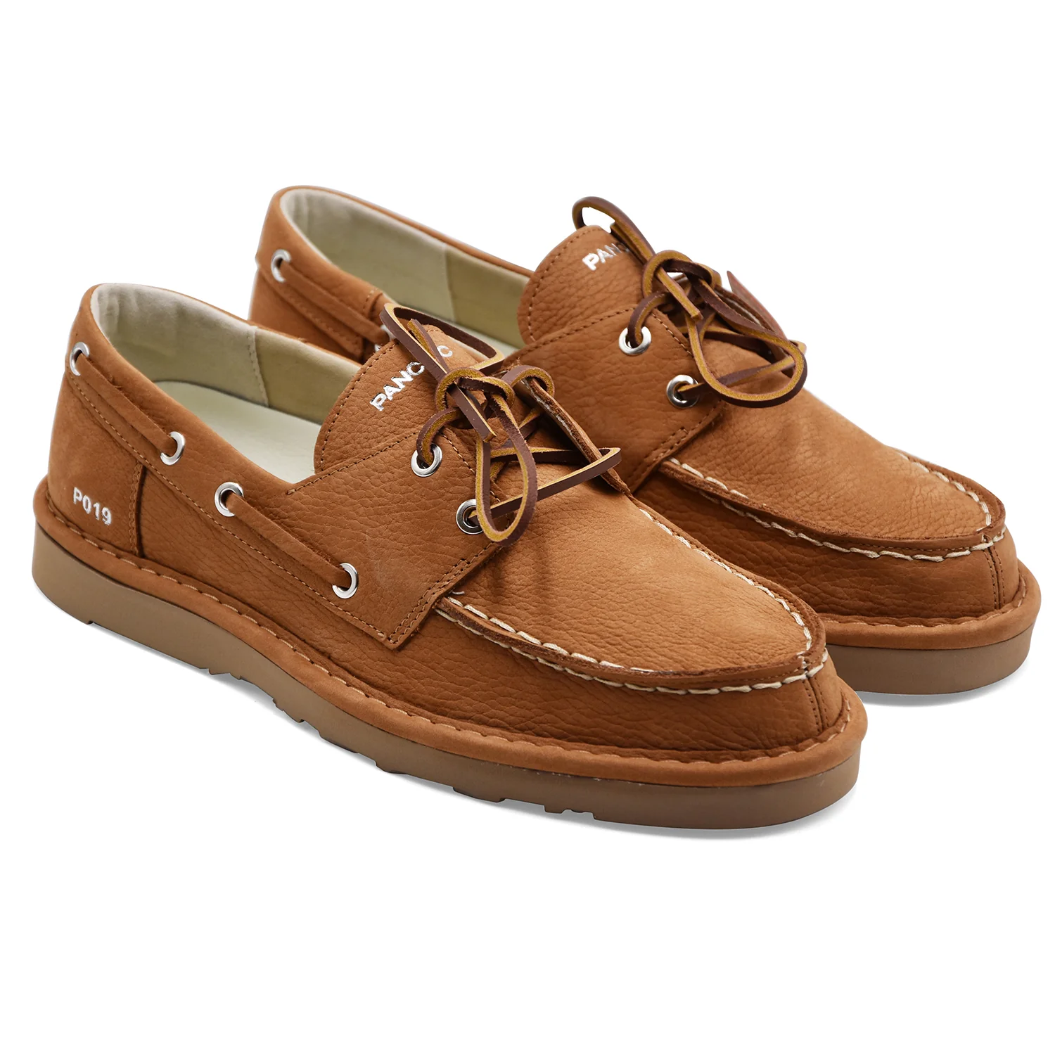 Scarpe Da Barca Panchic Uomo Nubuck Tonalità Cammello P019LACE-UP - Image 2