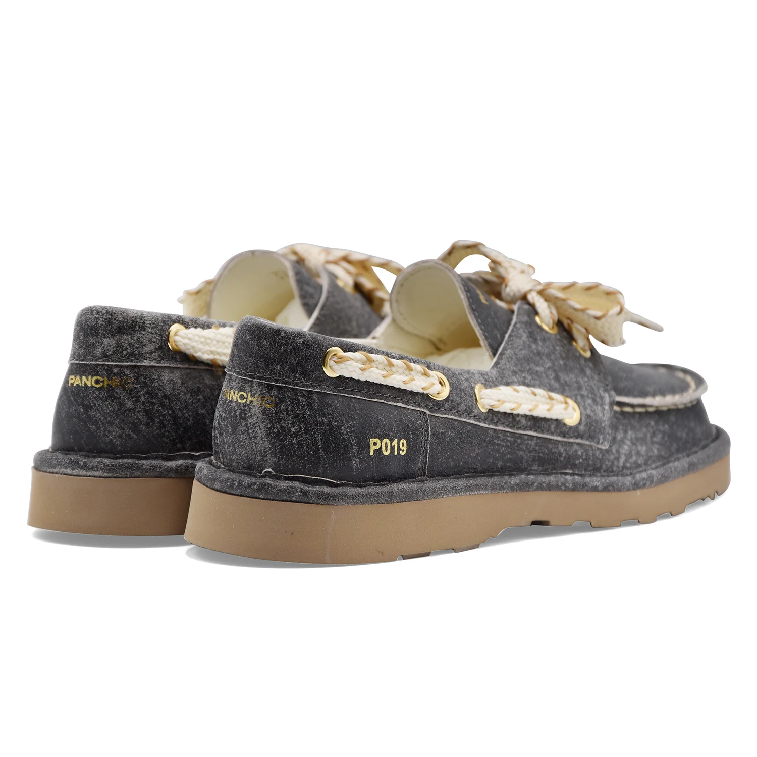Scarpe Da Barca Panchic Donna P019 Pelle Nero Effetto Vintage - Image 5