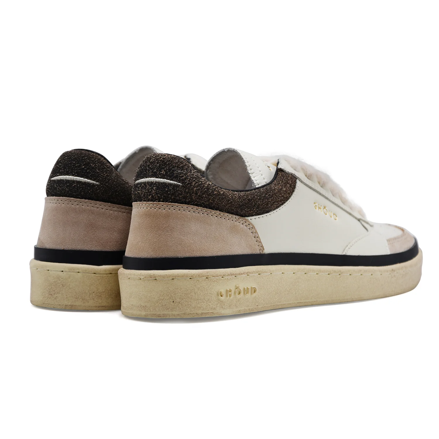 Sneakers Uomo Ghoud PBLM AR01 Bianco E Pelle Scamosciata Beige - Image 3