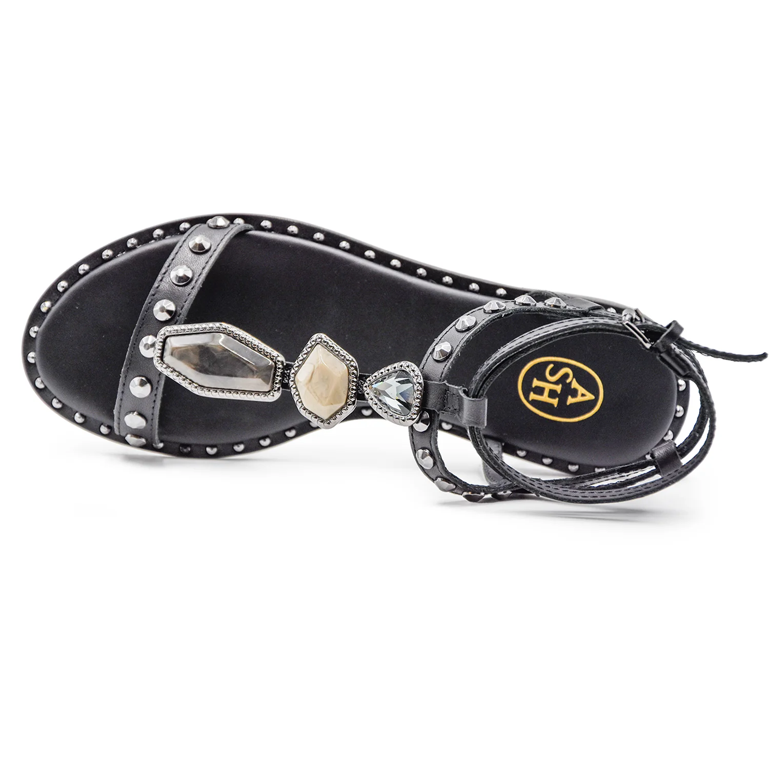 Sandali Ash Donna Penny Nero In Pelle Borchie Argento E Fibbie - Image 4