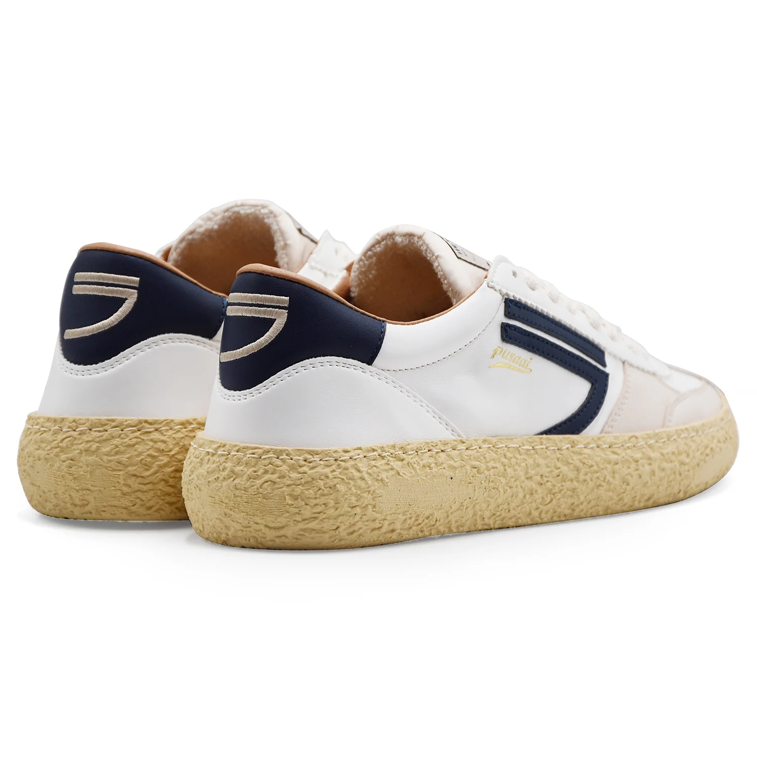 Sneakers Puraai Uomo 1.01 Pelle Bianca Con Logo E Tallone Blu - Image 3