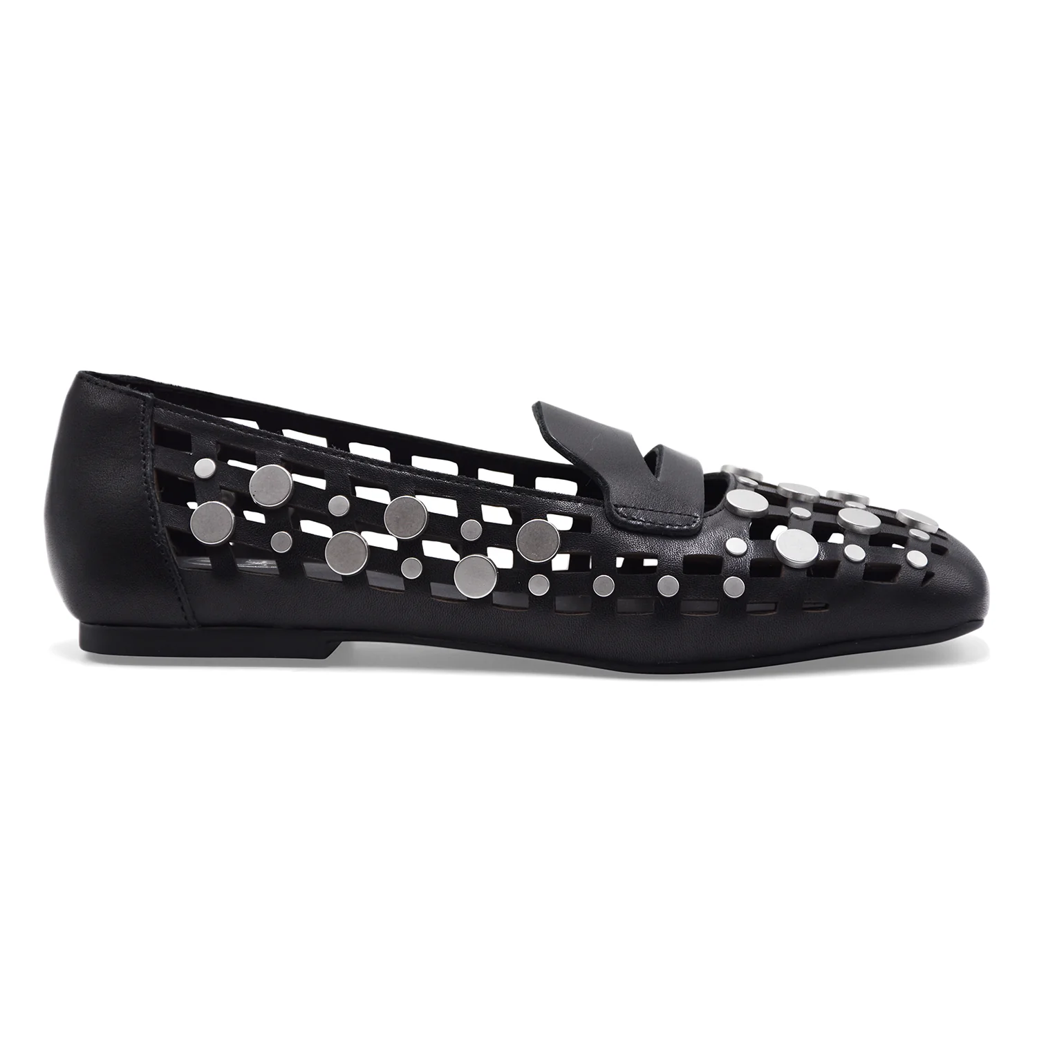 Mocassini Ash Donna Bali Pelle Traforata Nero Borchie Argento