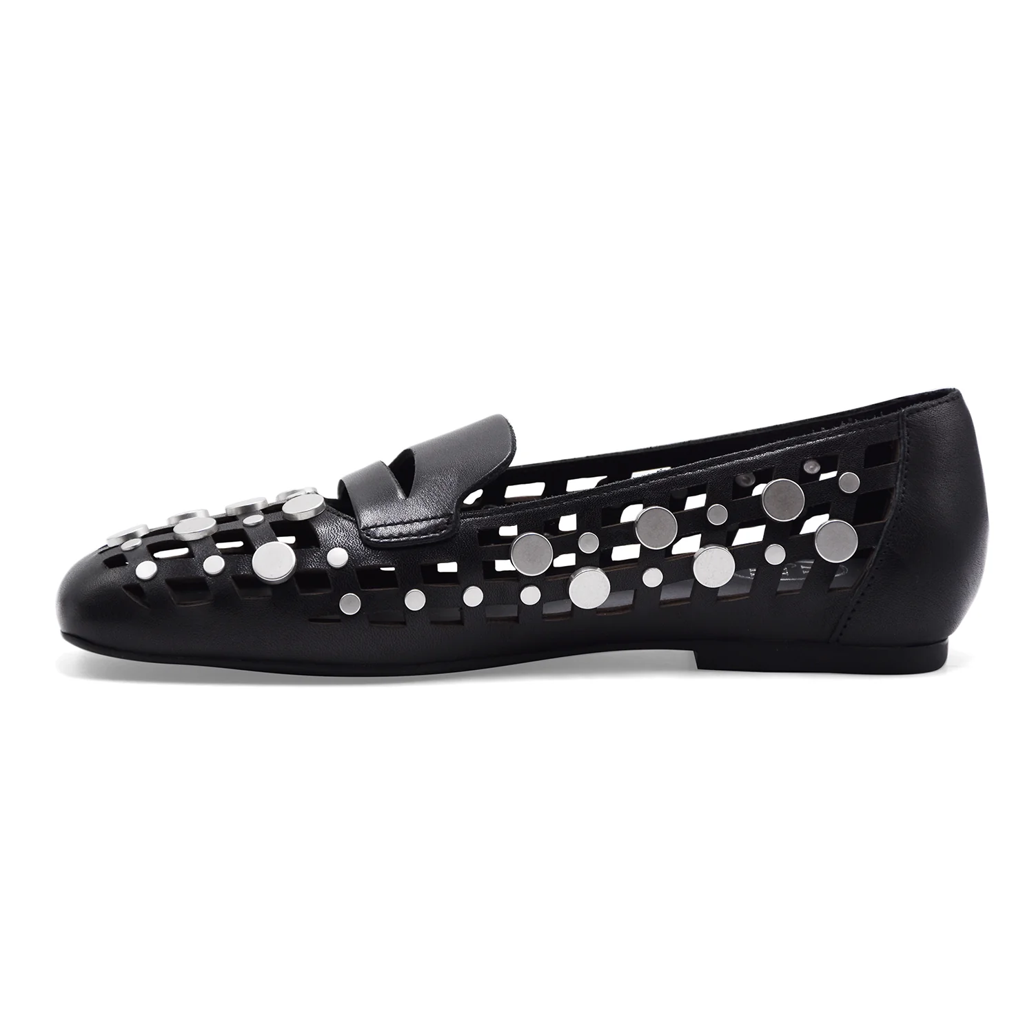 Mocassini Ash Donna Bali Pelle Traforata Nero Borchie Argento - Image 3