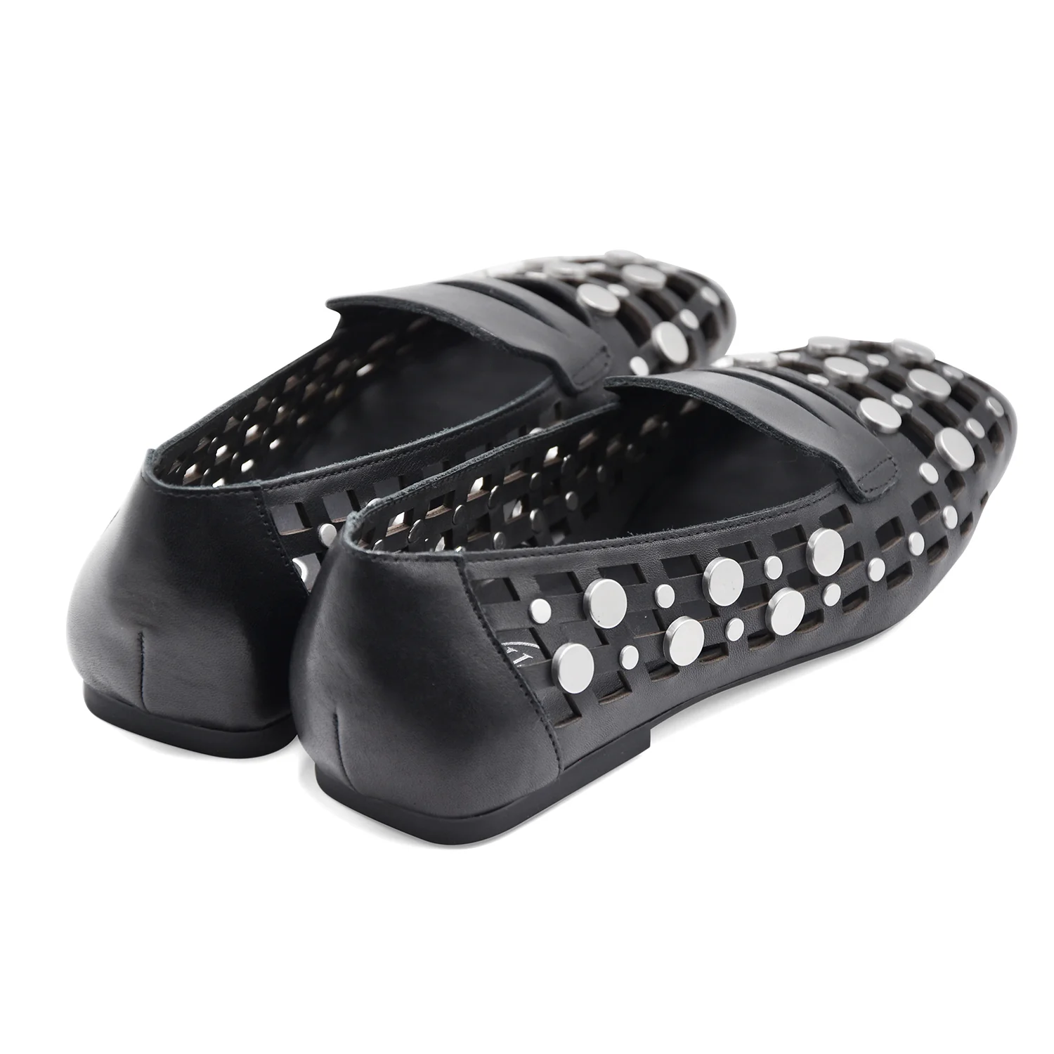 Mocassini Ash Donna Bali Pelle Traforata Nero Borchie Argento - Image 4