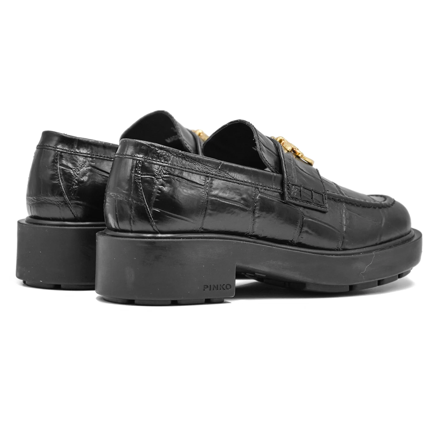 Mocassini Pinko Donna Nero Tina Stampa Cocco Con Orlo Cucito - Image 4