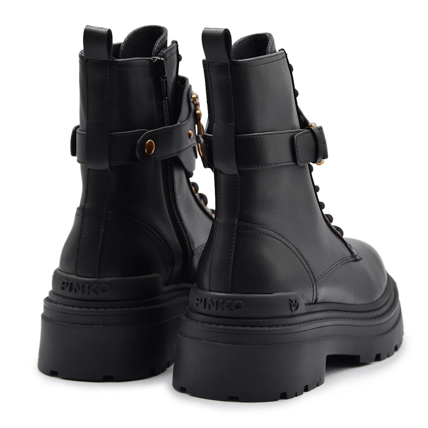 Anfibi Donna Pinko Nero Pelle Cinturino Logato Design Grintoso - Image 4