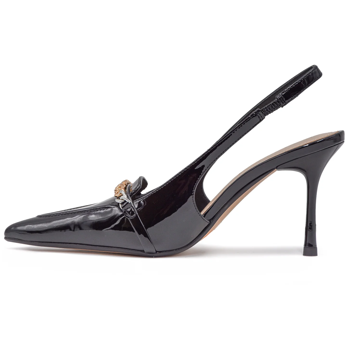 Slingback Donna Pinko Nero Catena Con Logo Frontale Dorato - Image 4