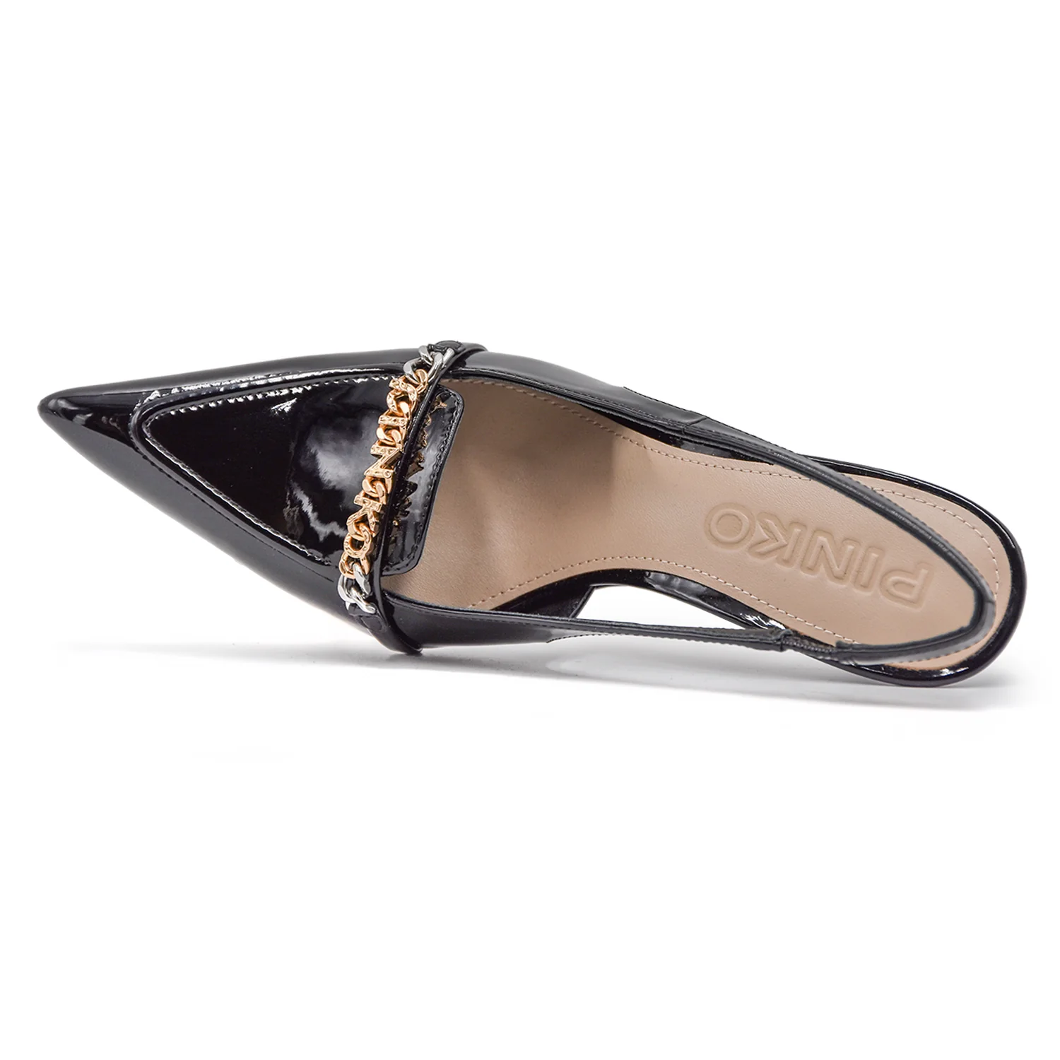 Slingback Donna Pinko Nero Catena Con Logo Frontale Dorato - Image 5
