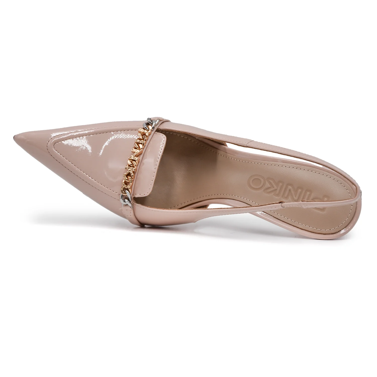 Chanel Pinko Donna Vernice Nude Catena Con Logo Frontale - Image 5