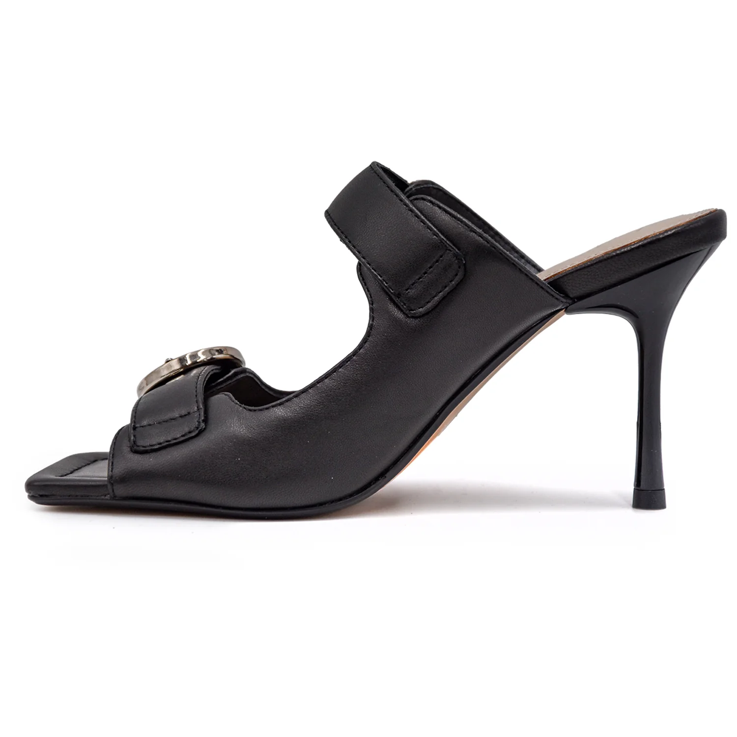 Sandali Donna Pinko Con Tacco Pelle Nera Doppia Fibbia - Image 3