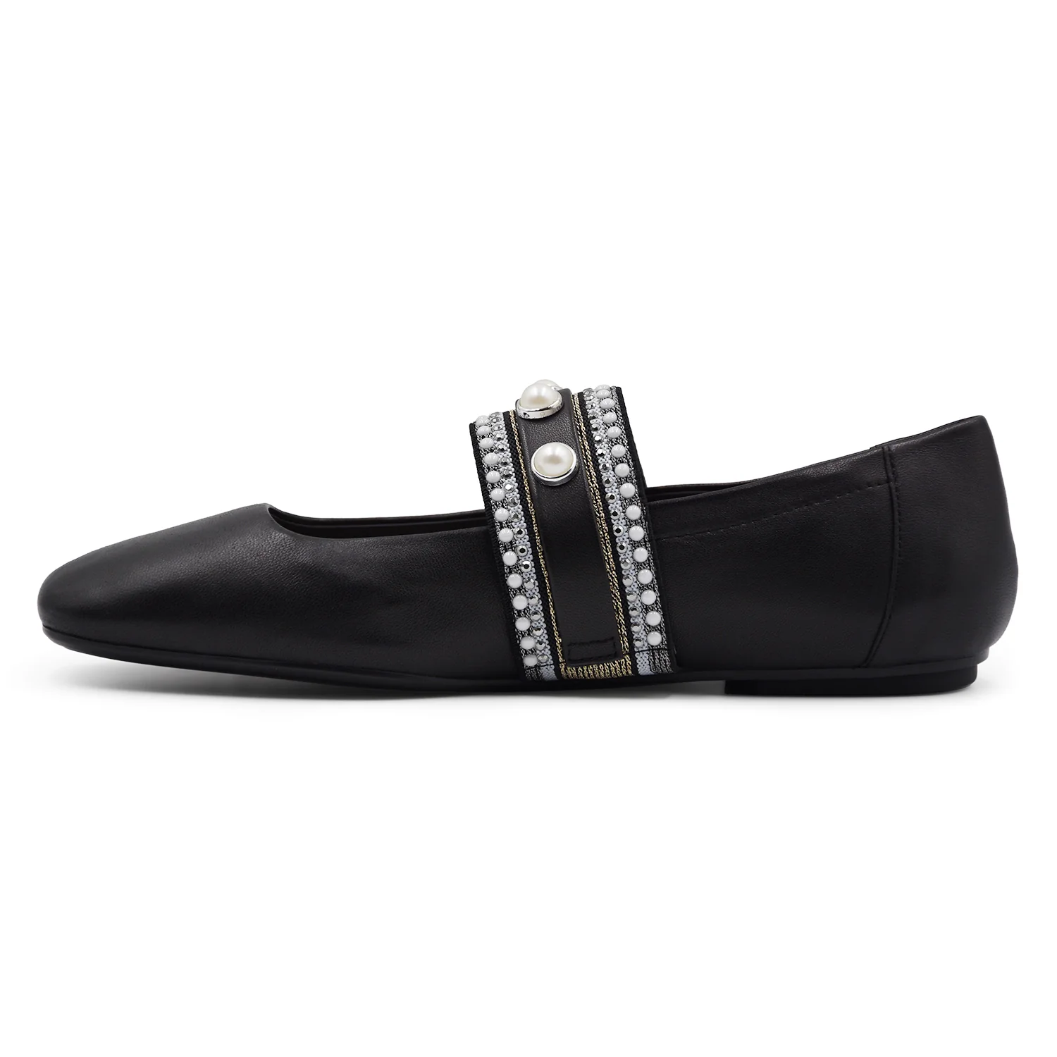 Ballerine Pinko Donna Nero Nappa Cinturino Con Perle E Strass - Image 3