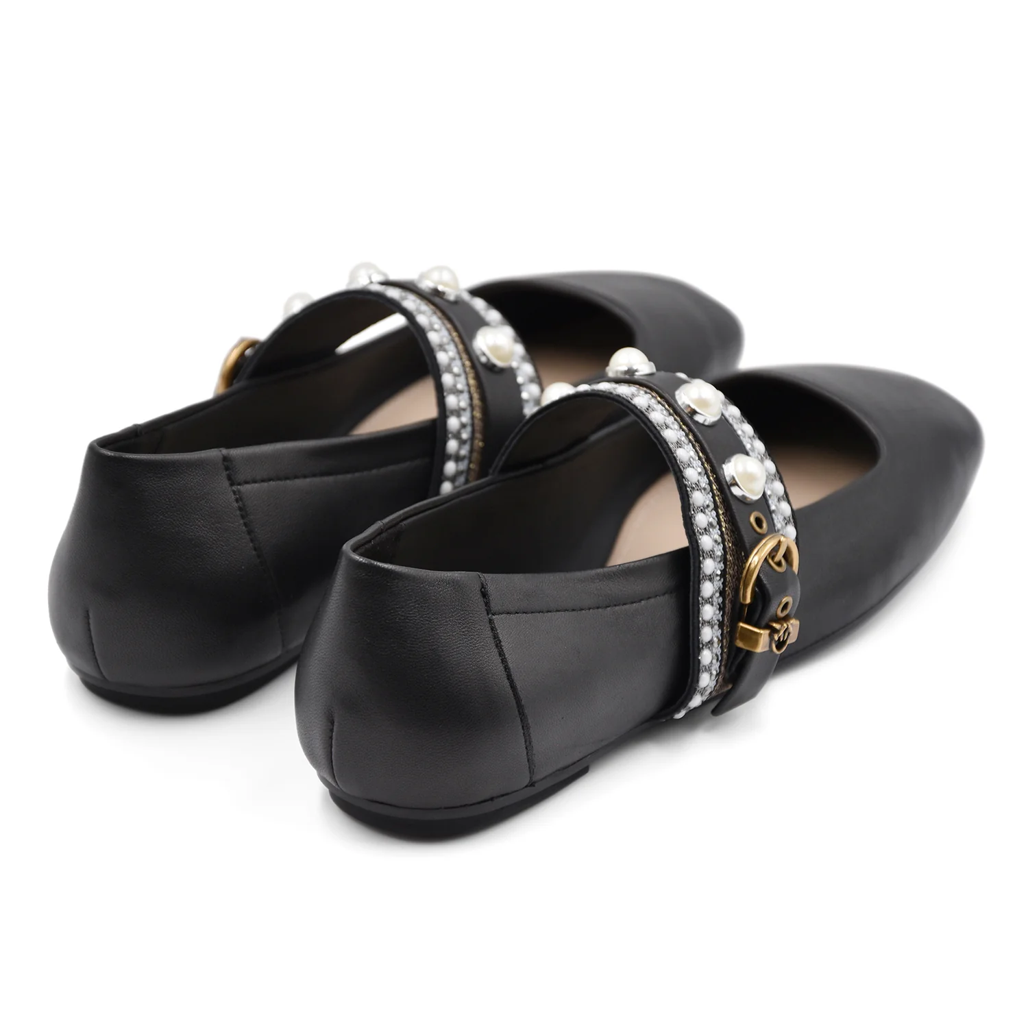 Ballerine Pinko Donna Nero Nappa Cinturino Con Perle E Strass - Image 4