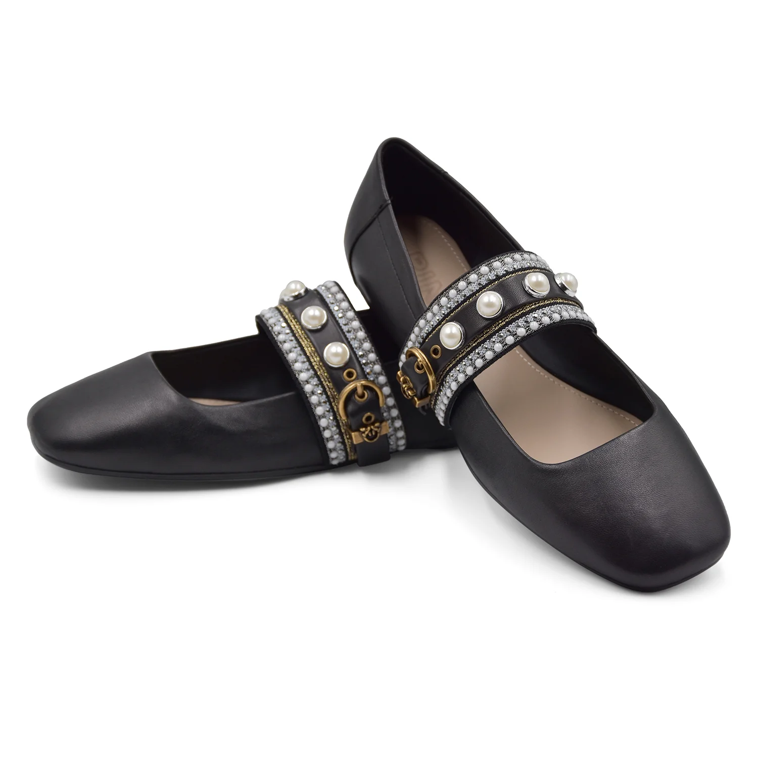 Ballerine Pinko Donna Nero Nappa Cinturino Con Perle E Strass - Image 5
