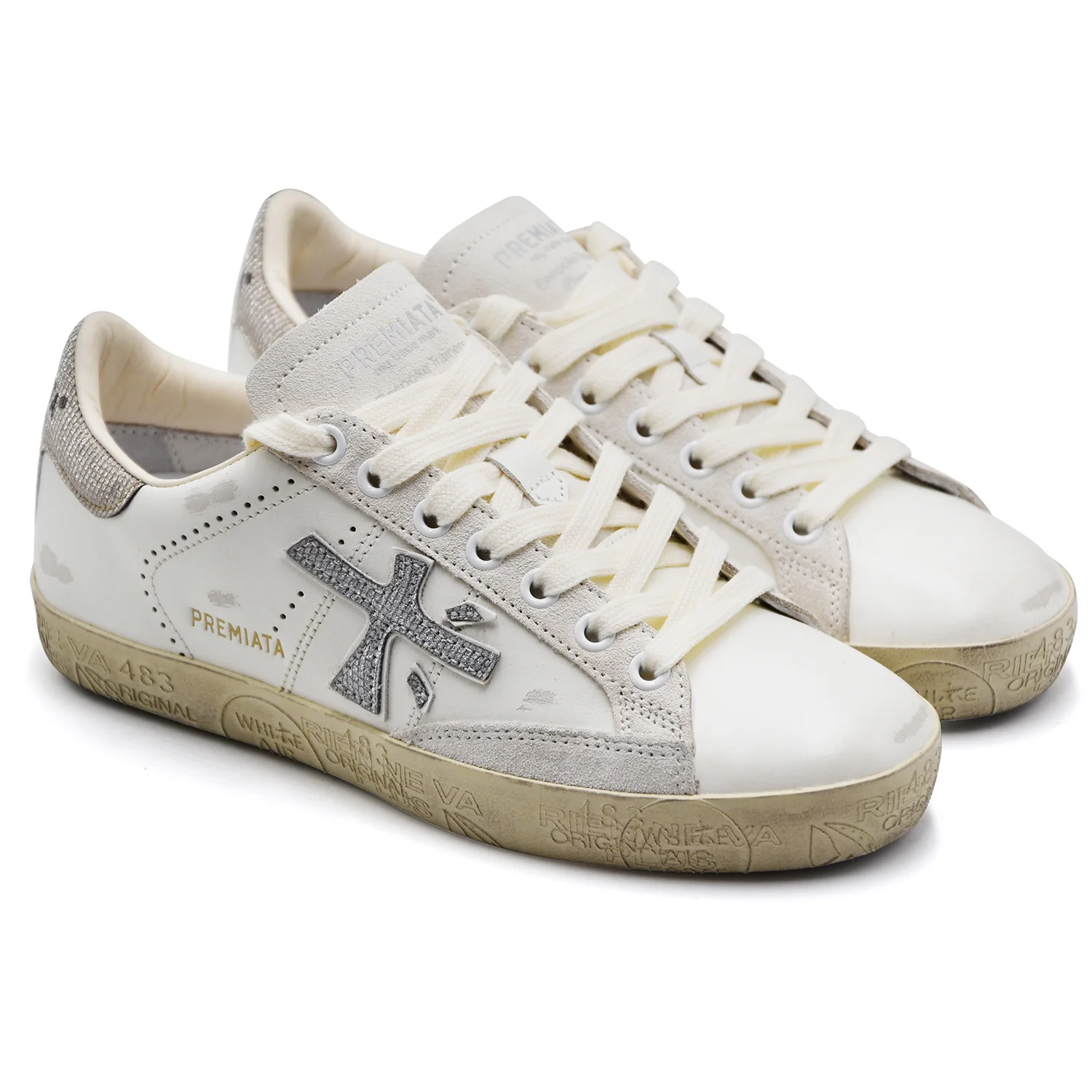 Sneakers Premiata STEVEND 8127 Donna Bianco Con Effetto Vissuto - Image 2