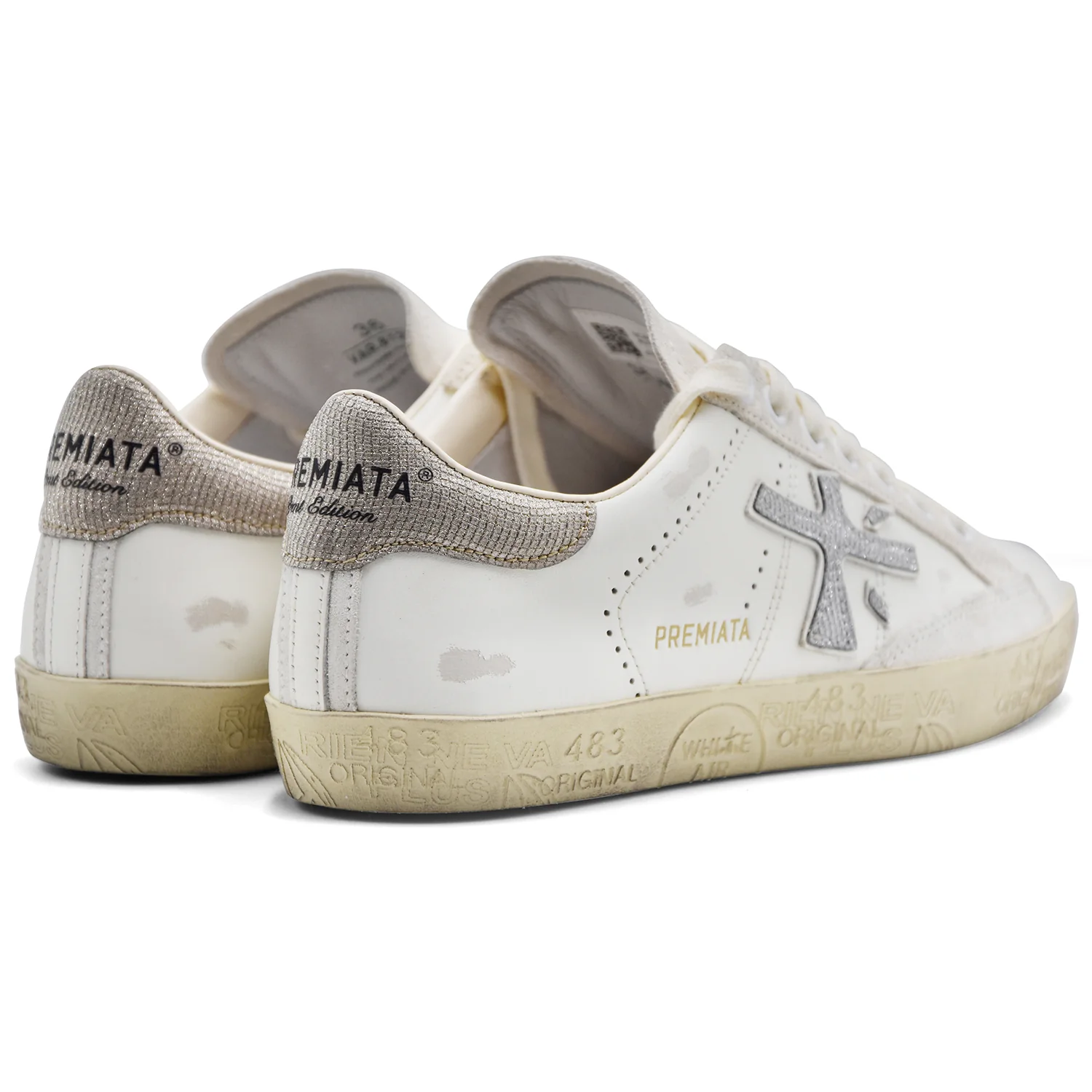 Sneakers Premiata STEVEND 8127 Donna Bianco Con Effetto Vissuto - Image 4