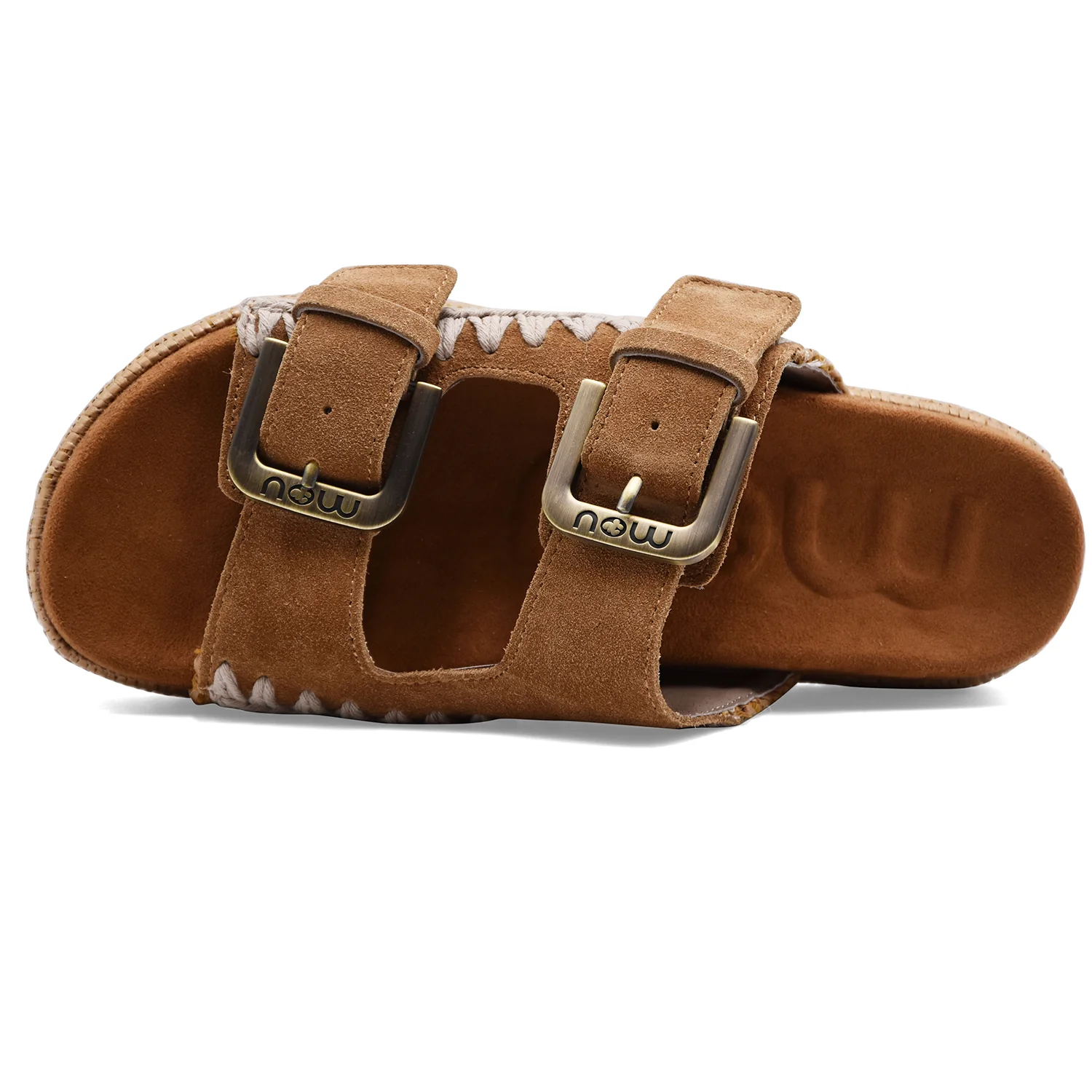 Sandali Donna Mou Two Buckle Raffia Cognac Pelle Scamosciata - Image 3