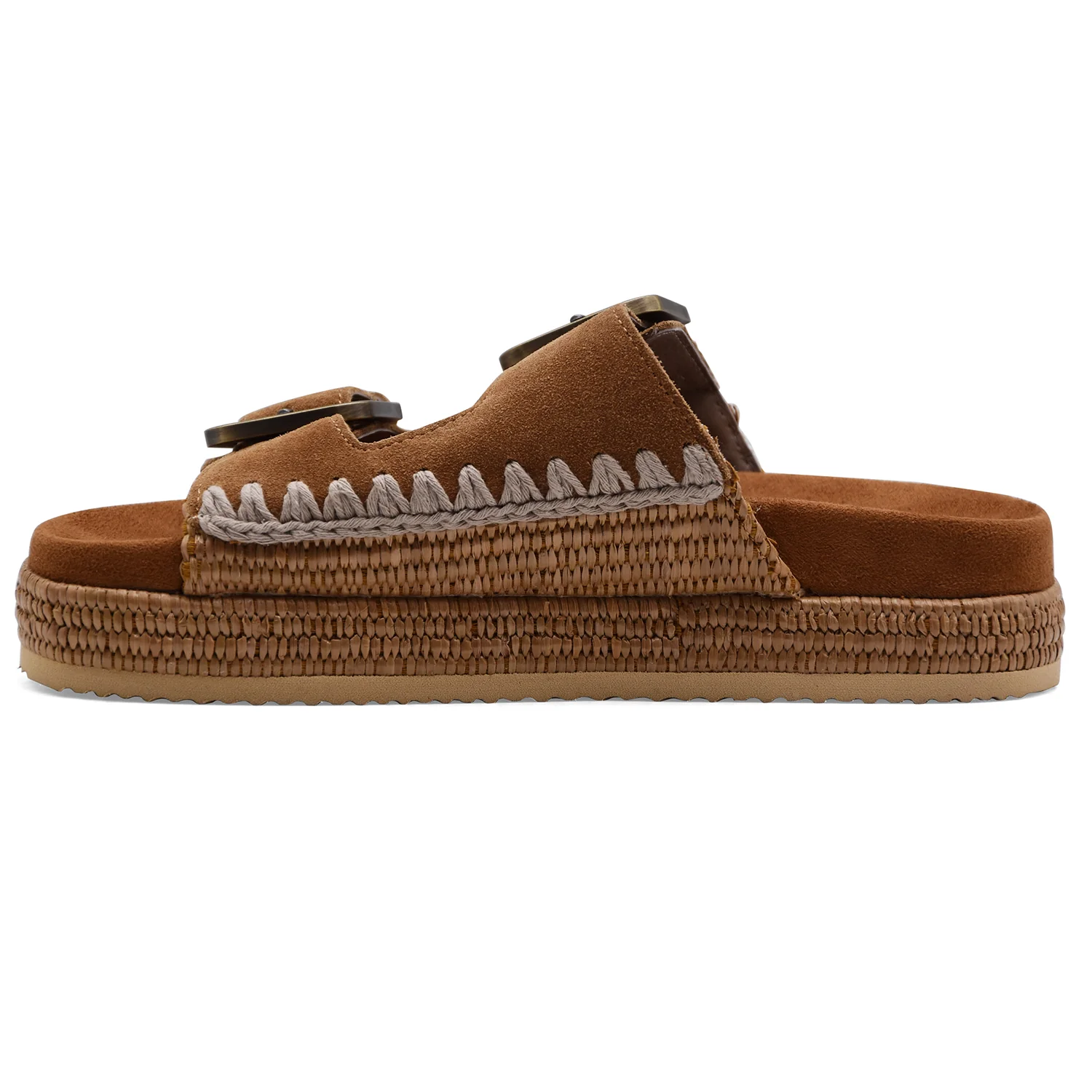 Sandali Donna Mou Two Buckle Raffia Cognac Pelle Scamosciata - Image 5