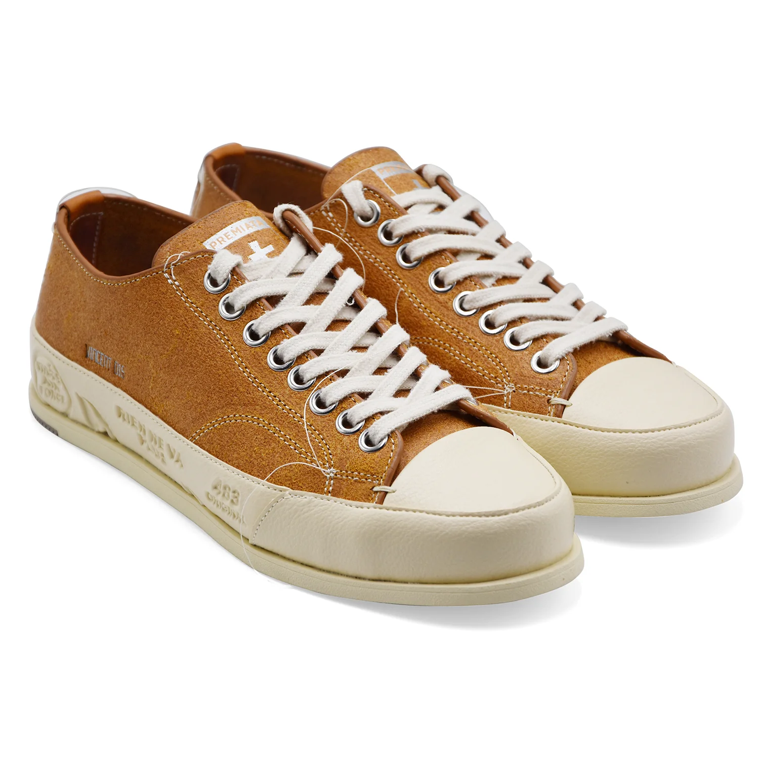 Sneakers Premiata Vince015 Uomo In Suede Ocra Con Suola Avorio - Image 2