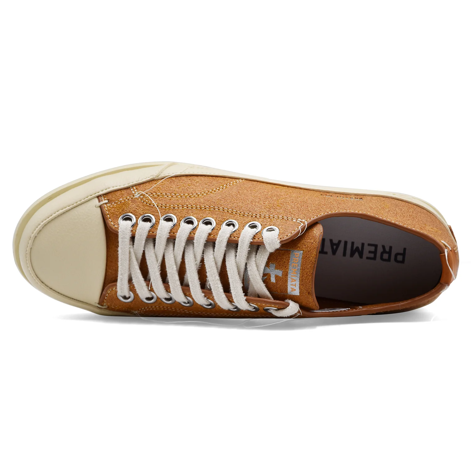 Sneakers Premiata Vince015 Uomo In Suede Ocra Con Suola Avorio - Image 3